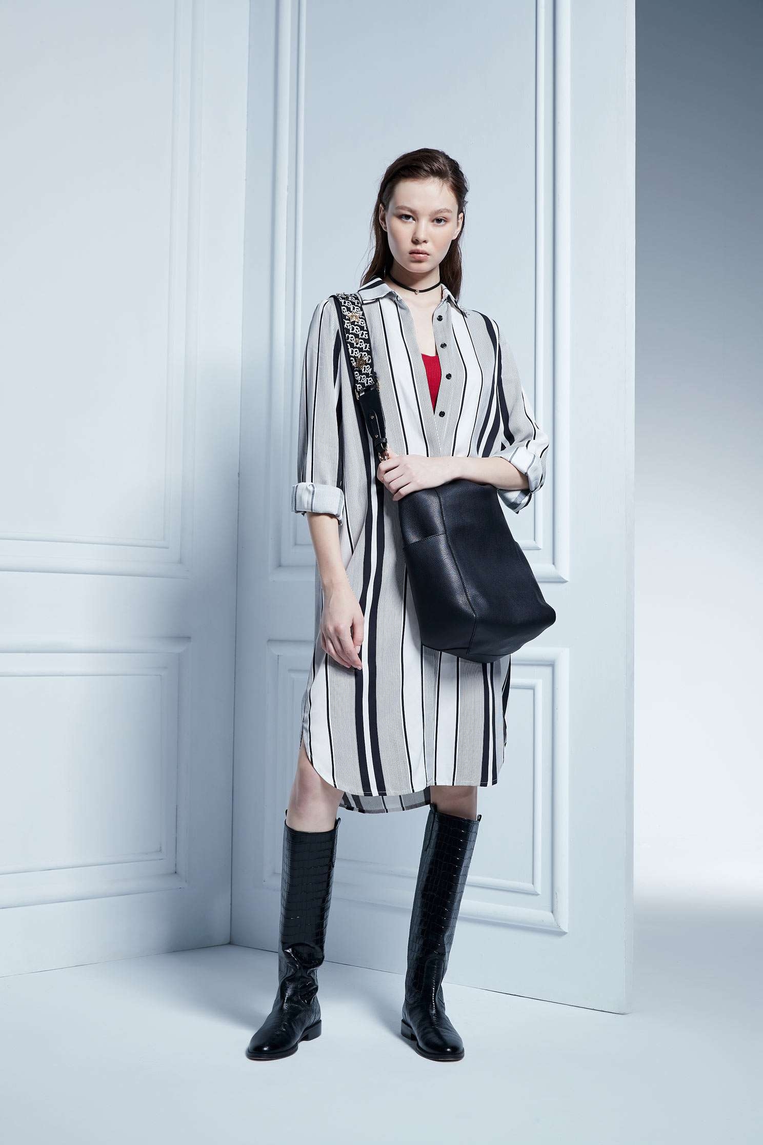 STRIPED SHIRT DRESS,Dress,Cocktail Dress,Blouse,長袖洋裝