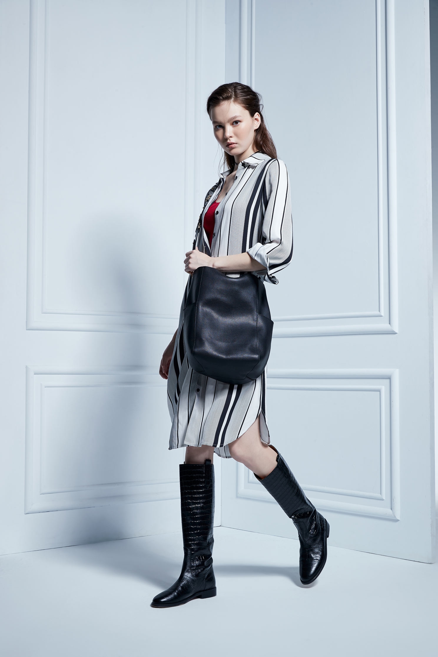 STRIPED SHIRT DRESS,Dress,Cocktail Dress,Blouse,長袖洋裝