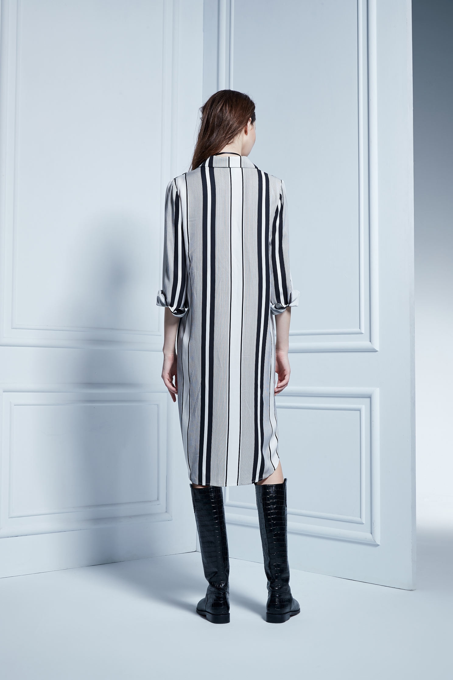 STRIPED SHIRT DRESS,Dress,Cocktail Dress,Blouse,長袖洋裝