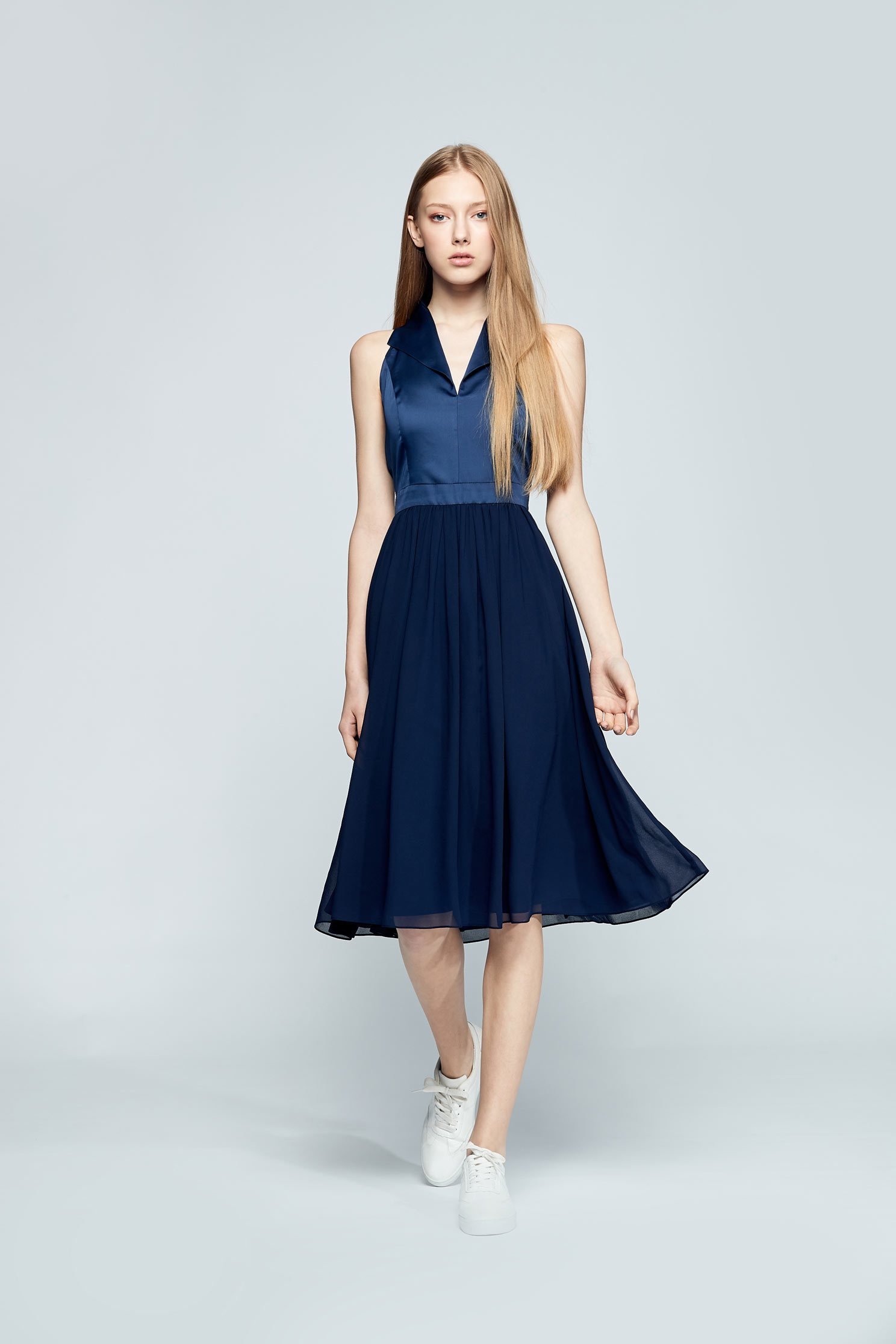 Elegant lapel design sleeveless dress,v-neckdress,cocktaildress,sleevelessdress,chiffon,chiffondress