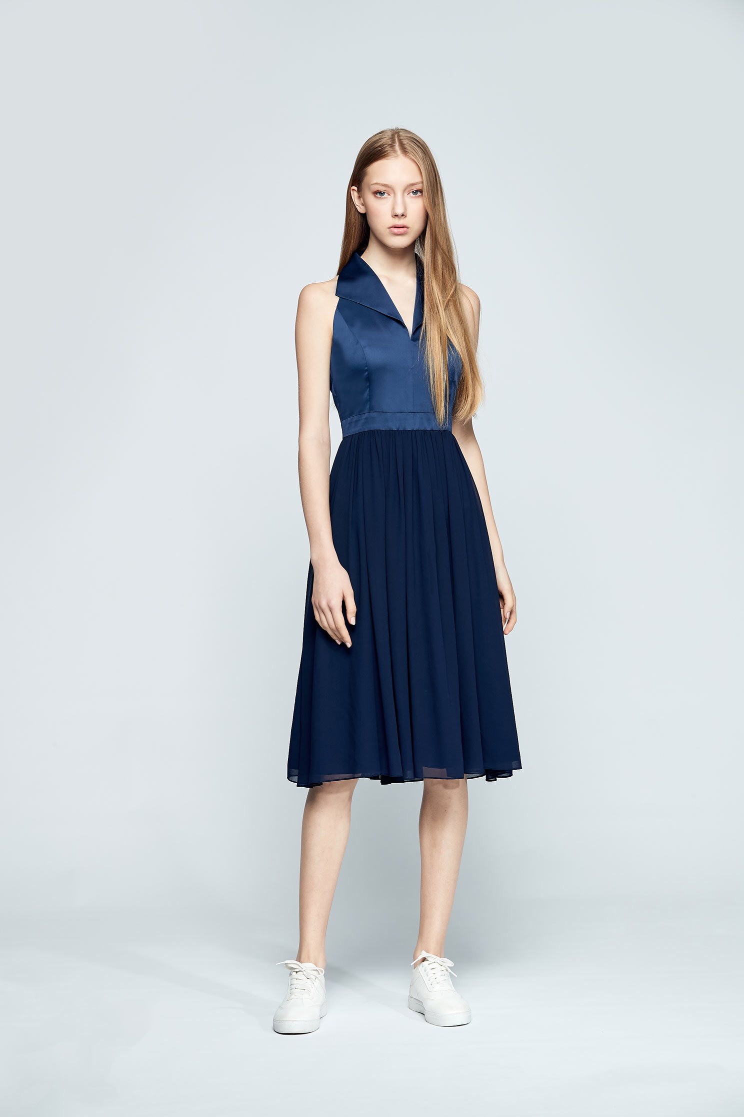 Elegant lapel design sleeveless dress,v-neckdress,cocktaildress,sleevelessdress,chiffon,chiffondress