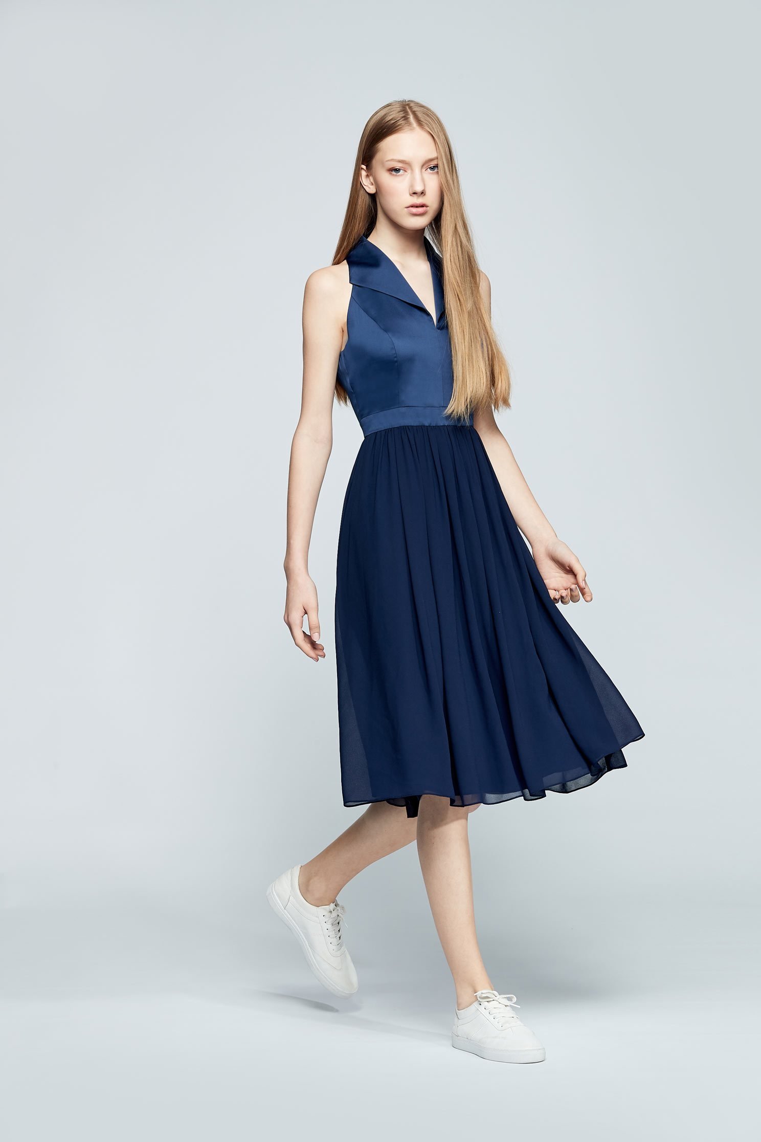 Elegant lapel design sleeveless dress,v-neckdress,cocktaildress,sleevelessdress,chiffon,chiffondress
