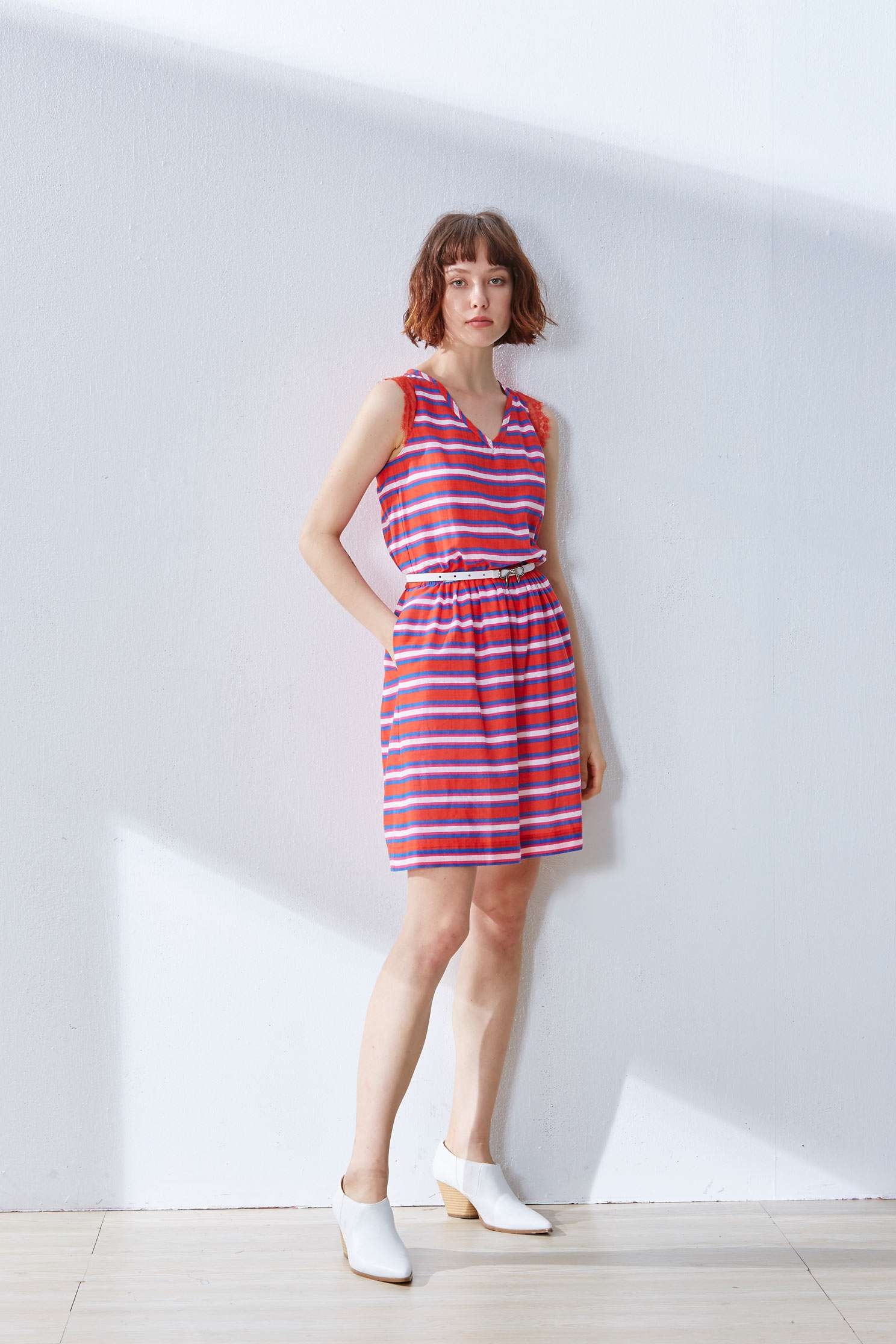 Striped color matching dress,casualdress,sleevelessdress