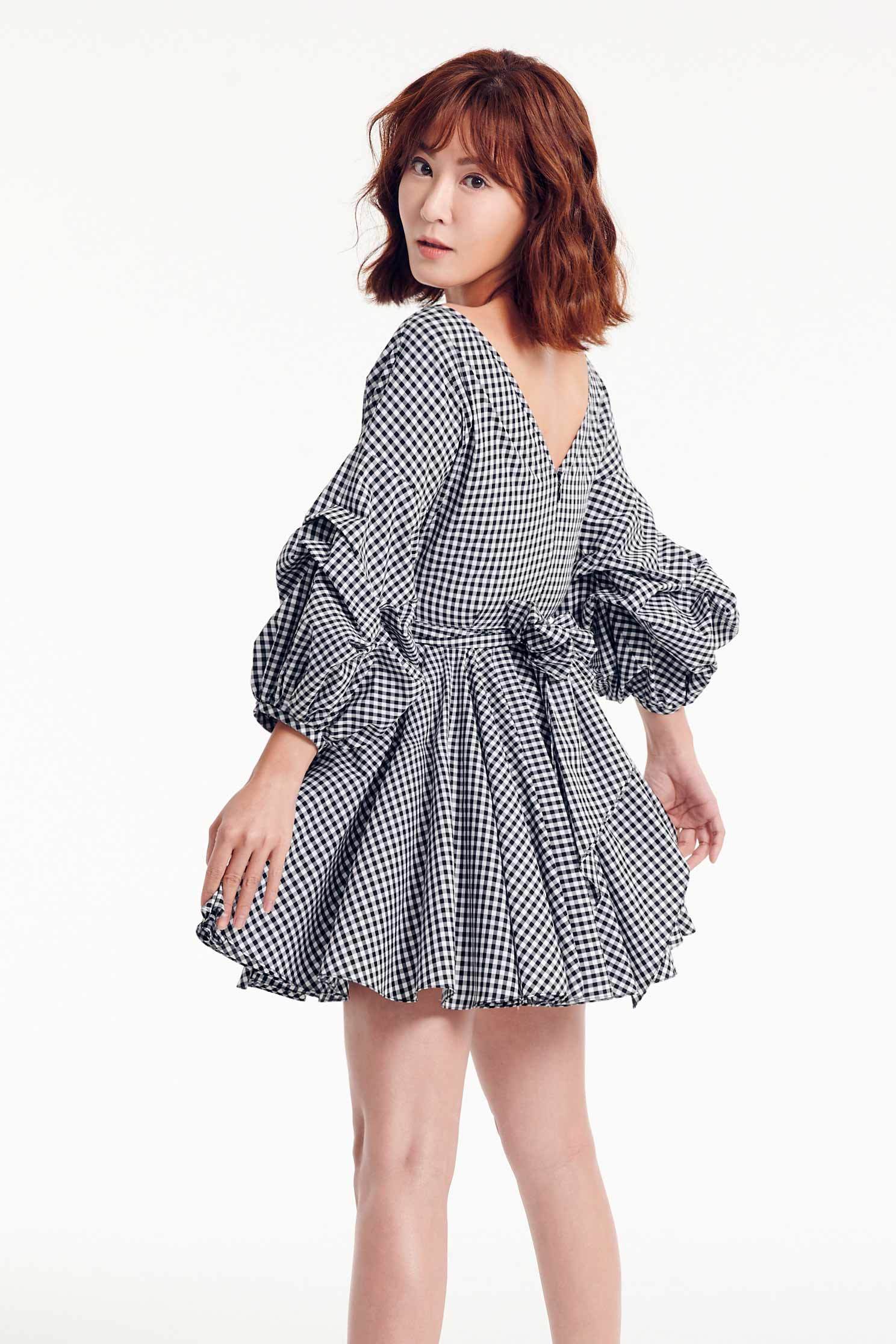Puff sleeves plaid dress,v-neckdress,dress,earthsigns,onlinelimitededition,cotton,onepiecedress