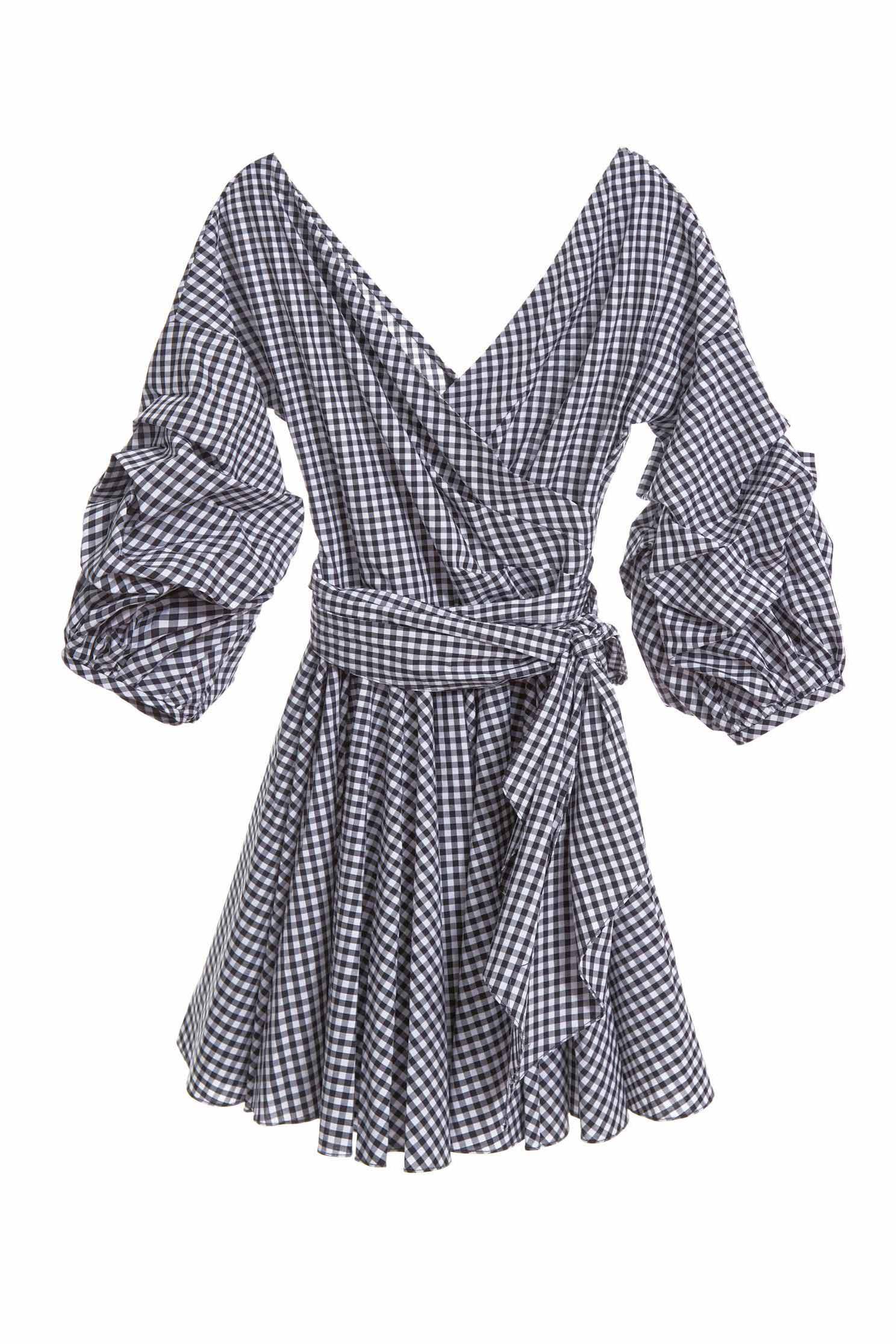 Puff sleeves plaid dress,v-neckdress,dress,earthsigns,onlinelimitededition,cotton,onepiecedress