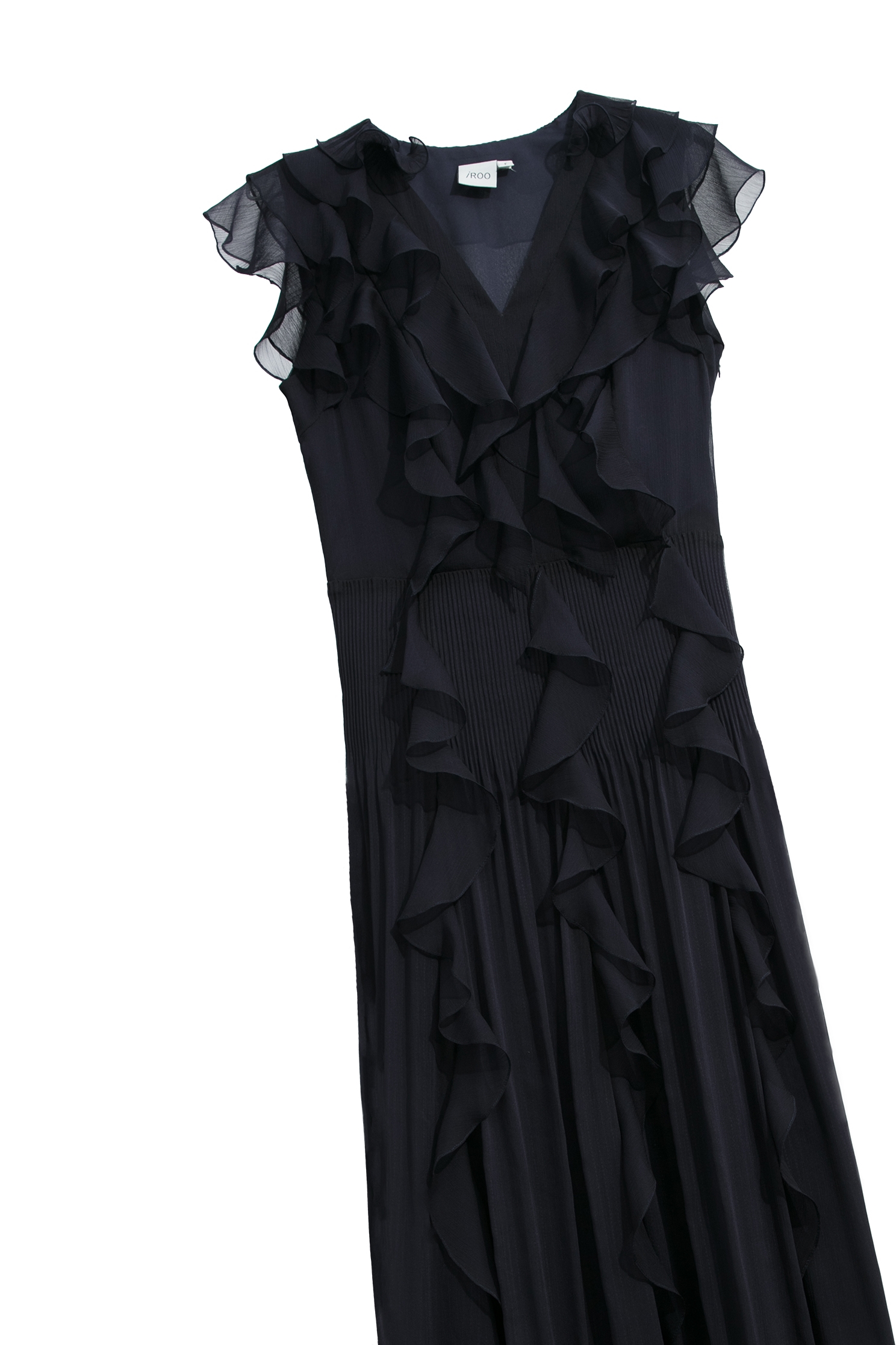 大洋藍細紋雪紡禮服洋裝大洋藍細紋雪紡禮服洋裝,一般洋裝,春夏穿搭,條紋,荷葉,雪紡