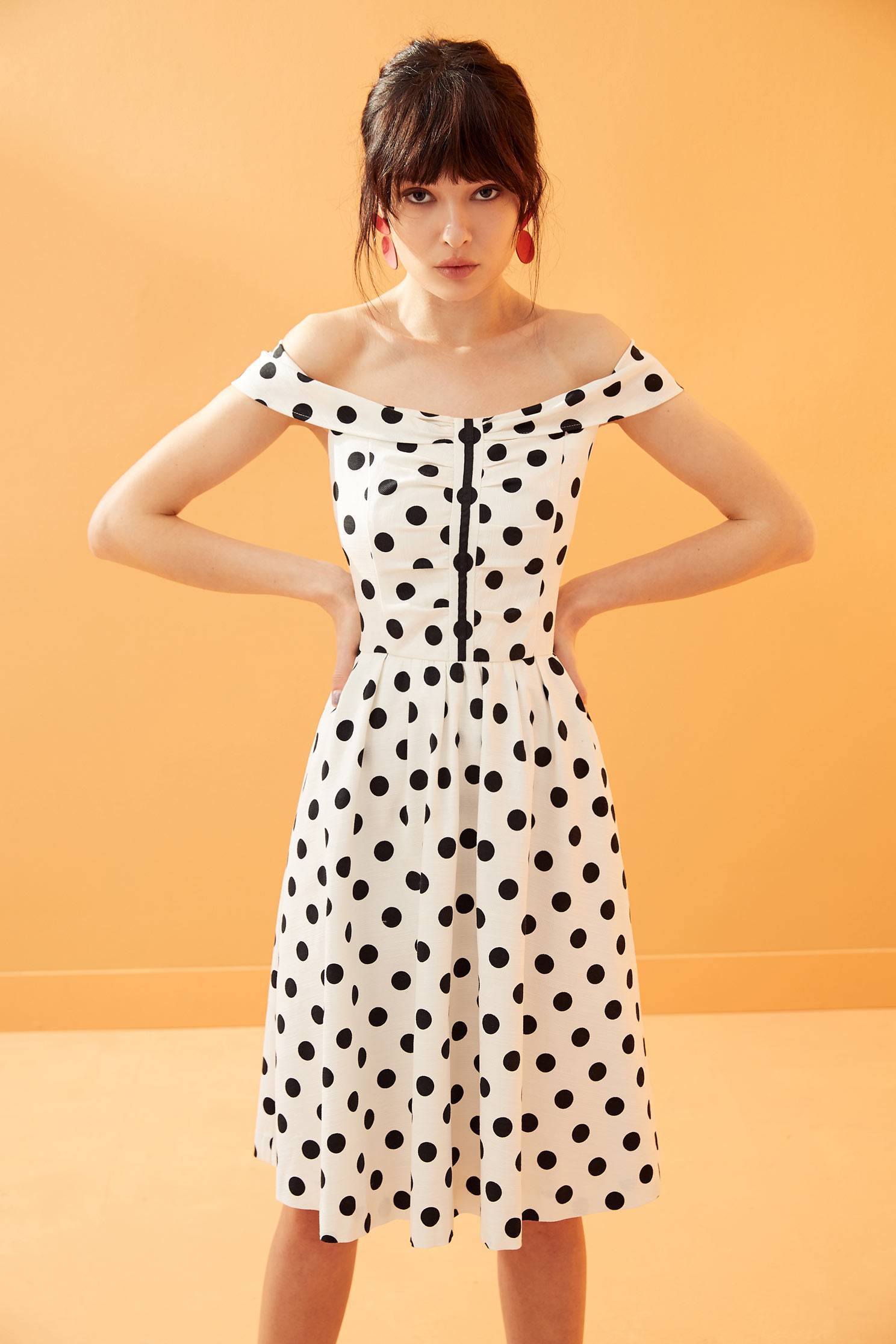 Vintage polka dot dress,boatneckdress