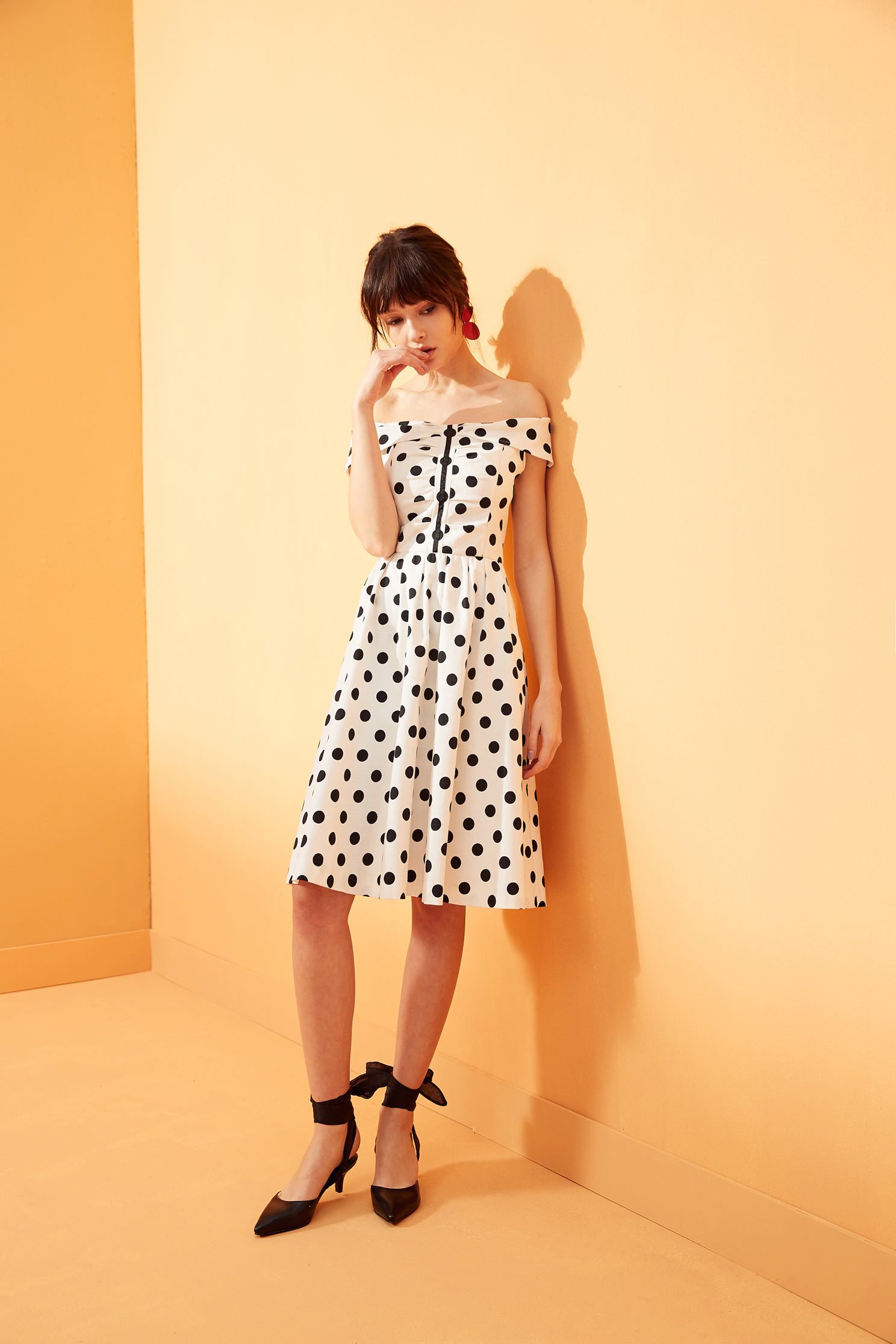 Vintage polka dot dress,boatneckdress
