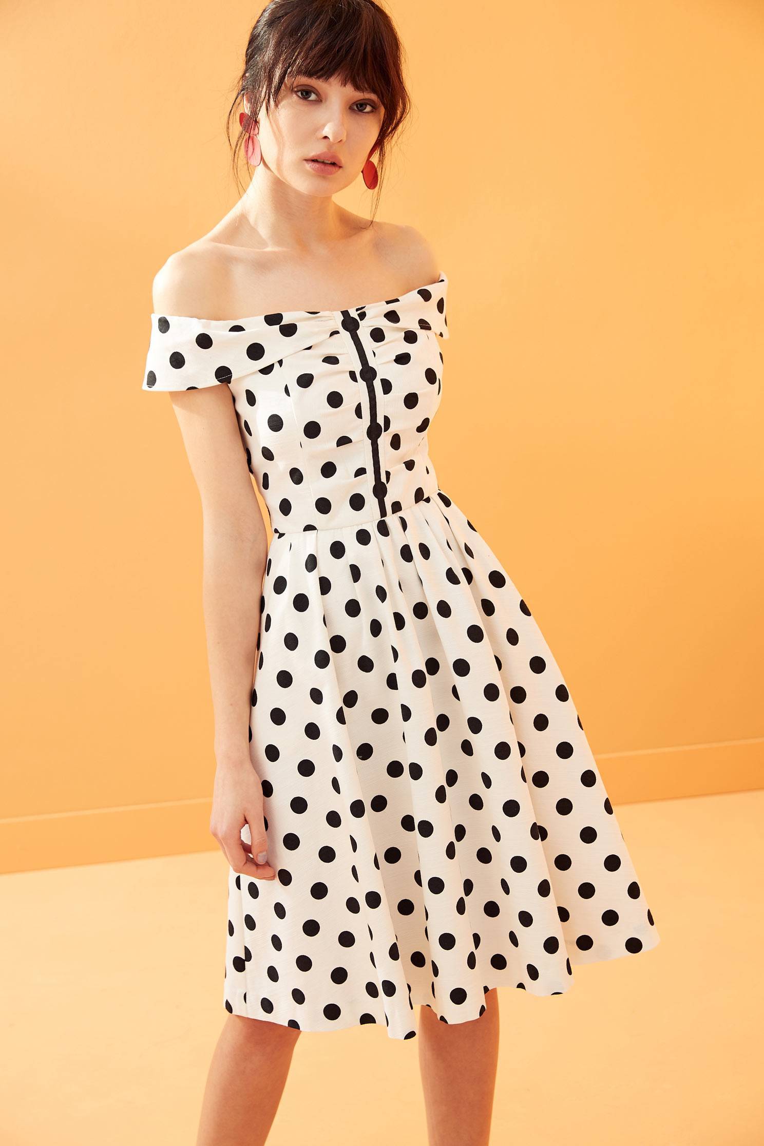 Vintage polka dot dress,boatneckdress