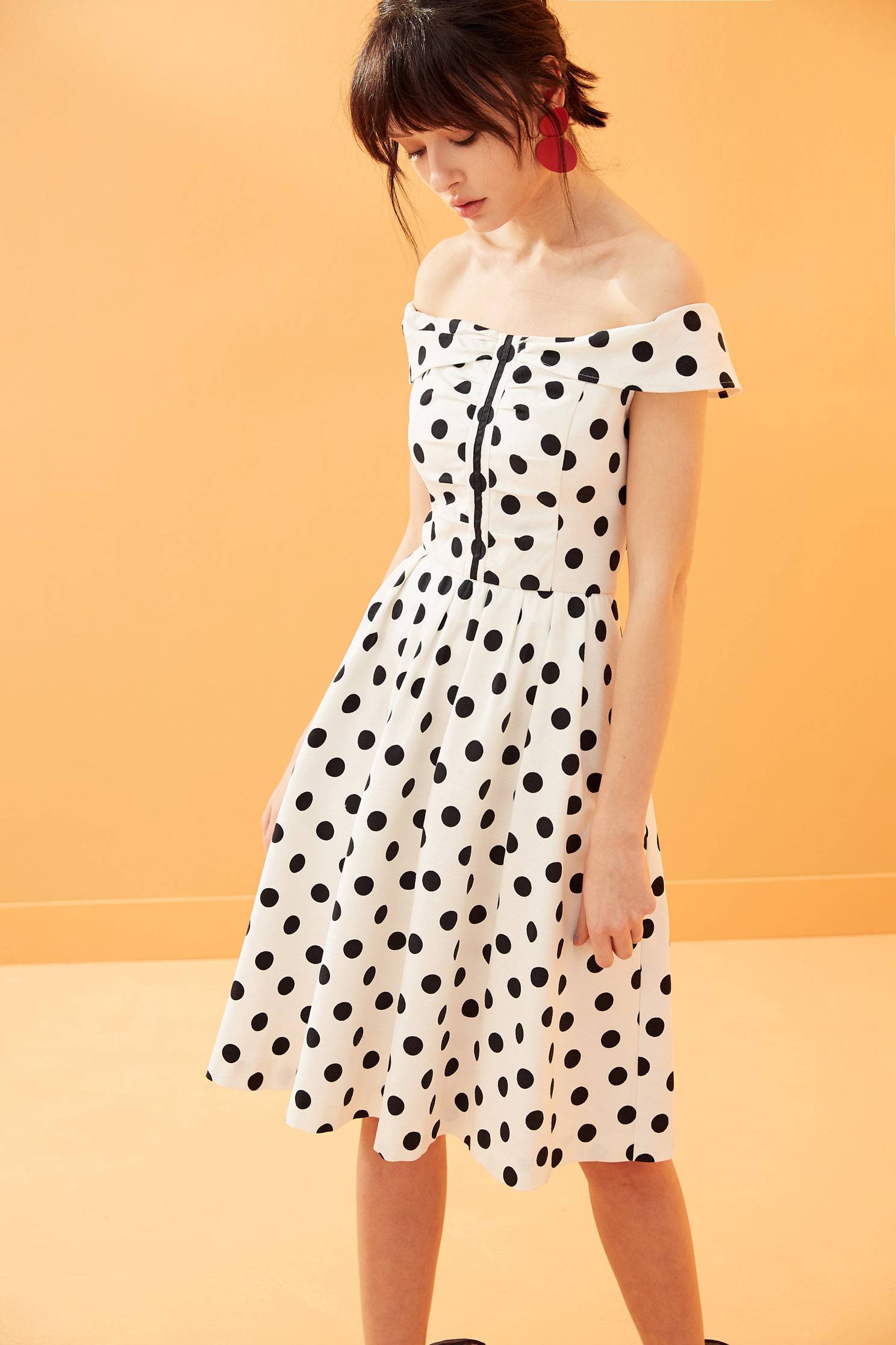 Vintage polka dot dress,boatneckdress