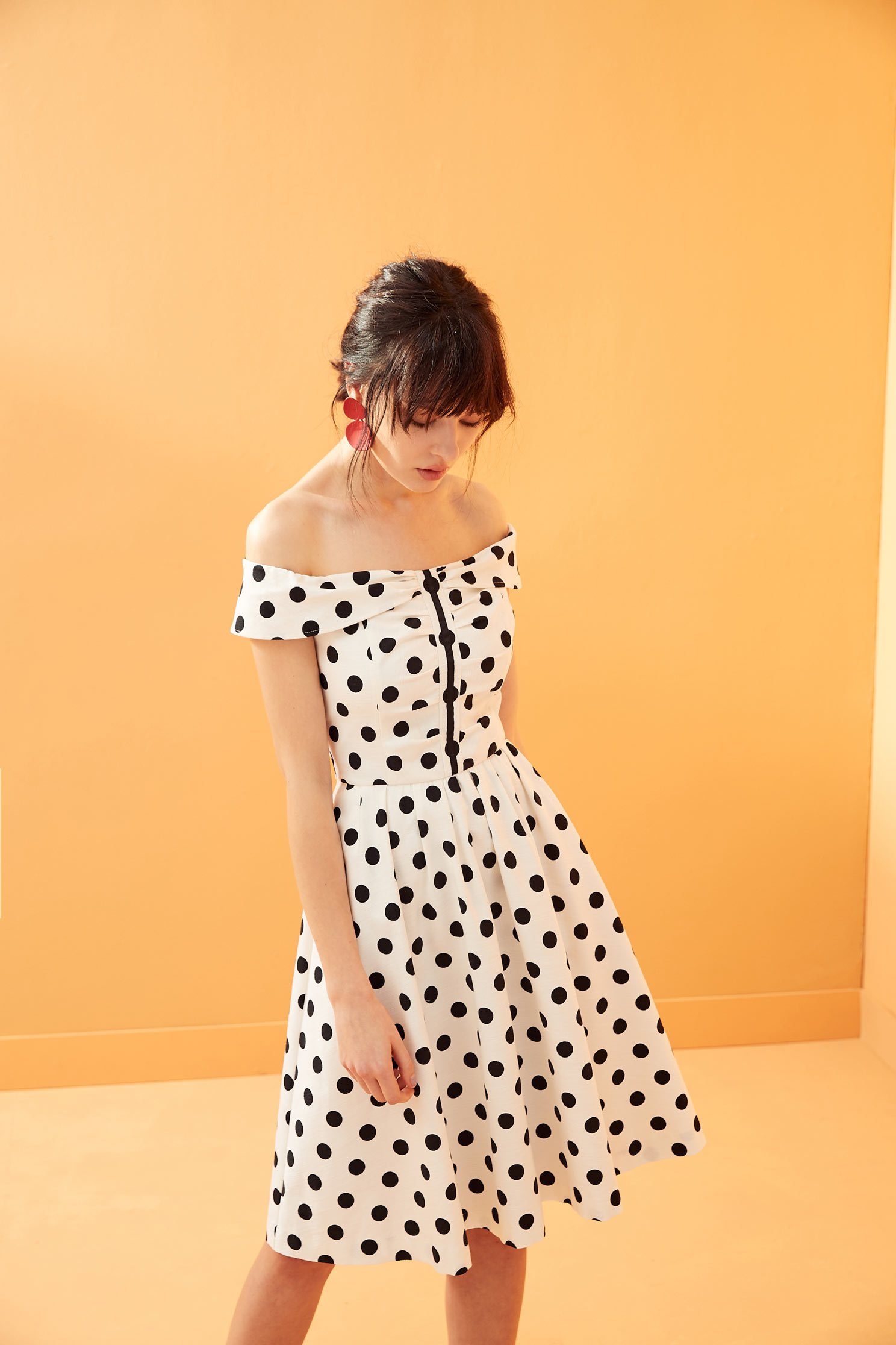 Vintage polka dot dress,boatneckdress