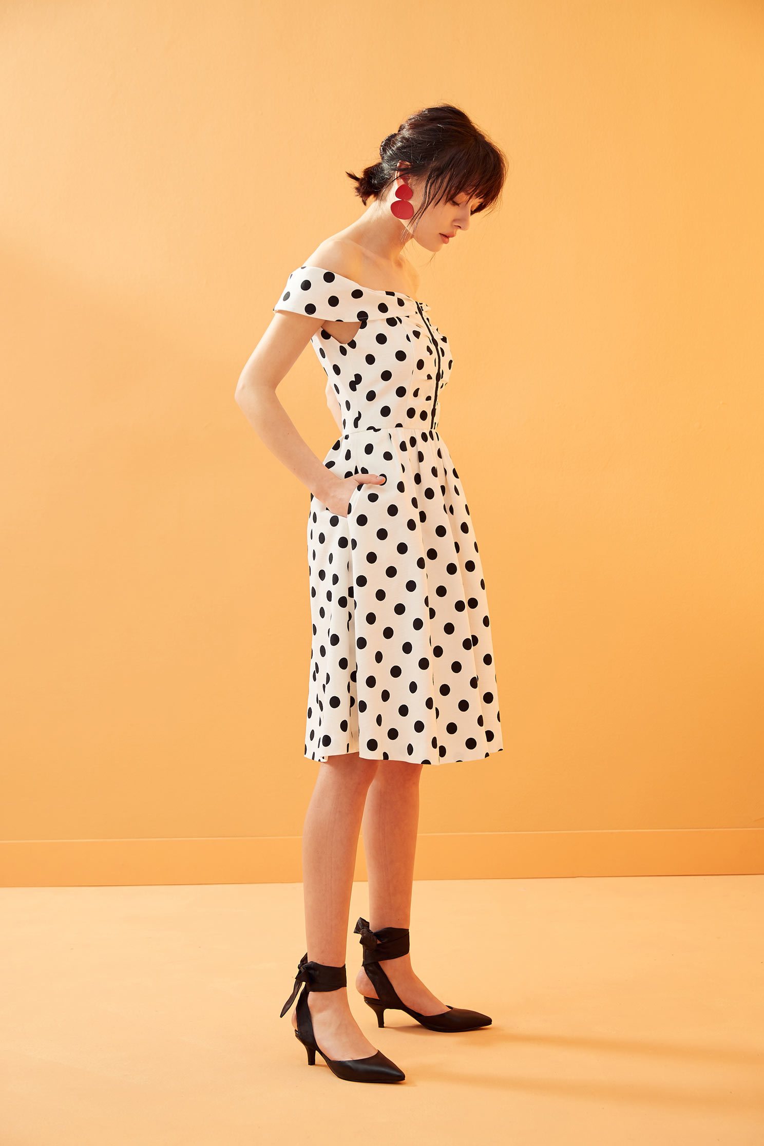 Vintage polka dot dress,boatneckdress