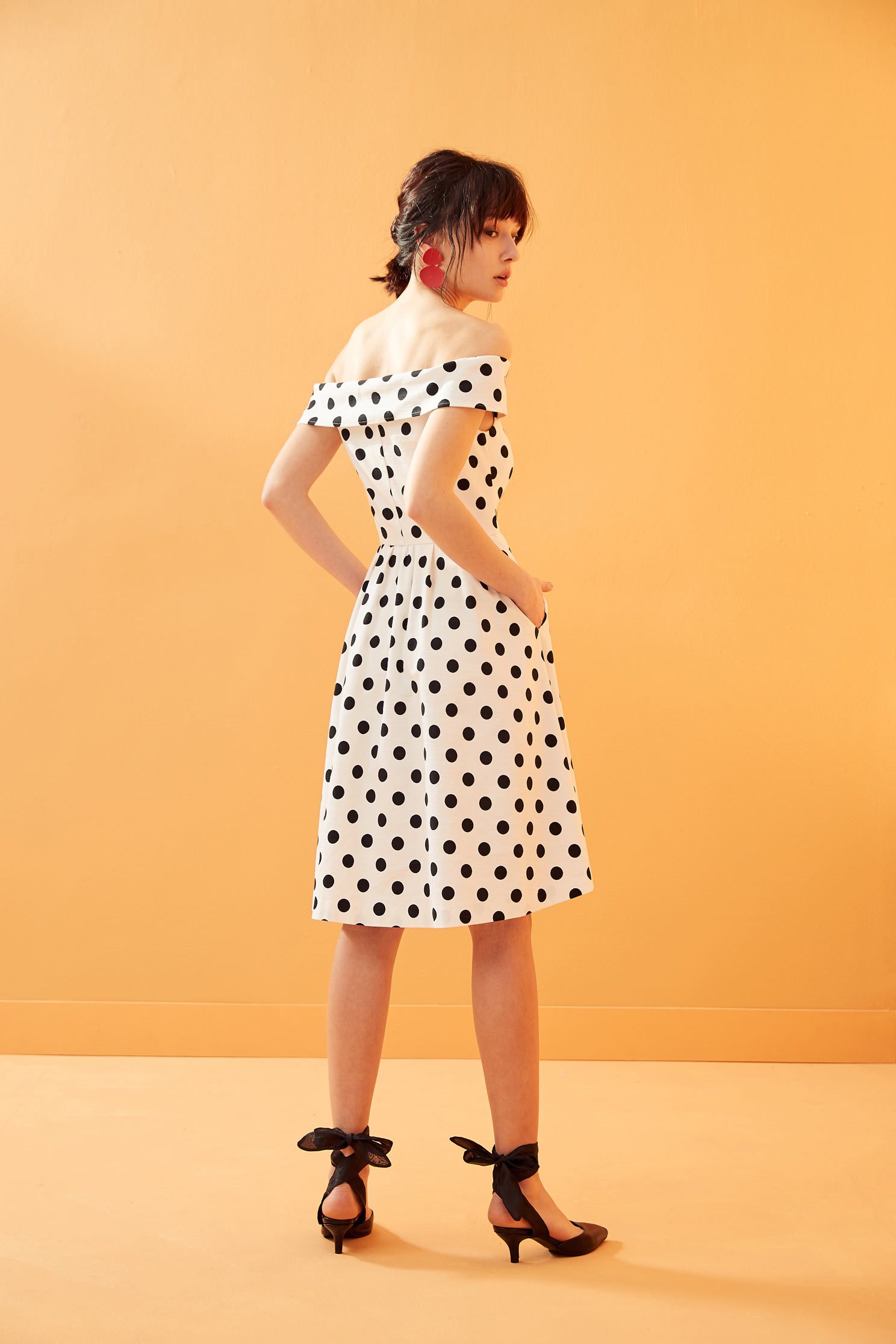 Vintage polka dot dress,boatneckdress