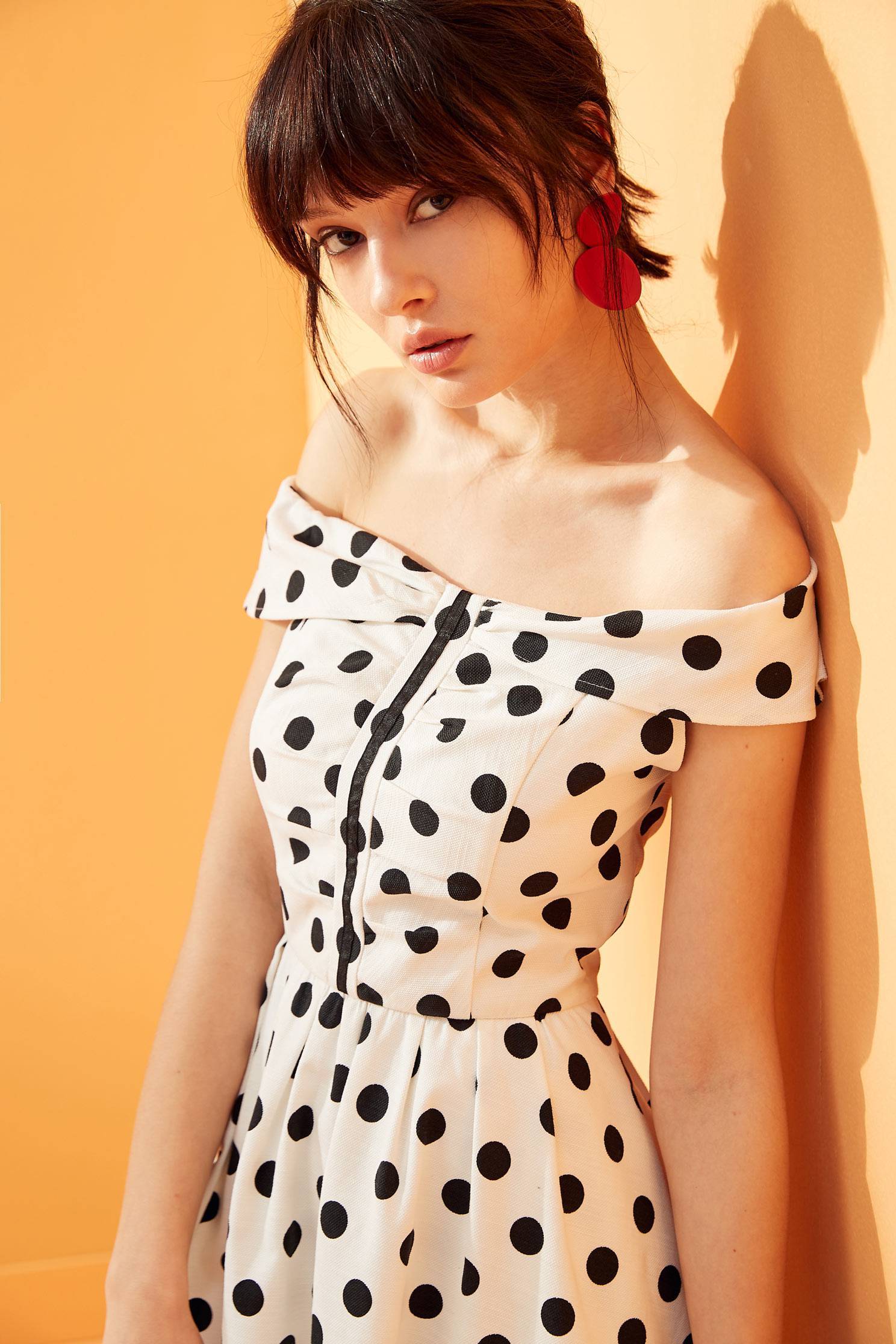 Vintage polka dot dress,boatneckdress