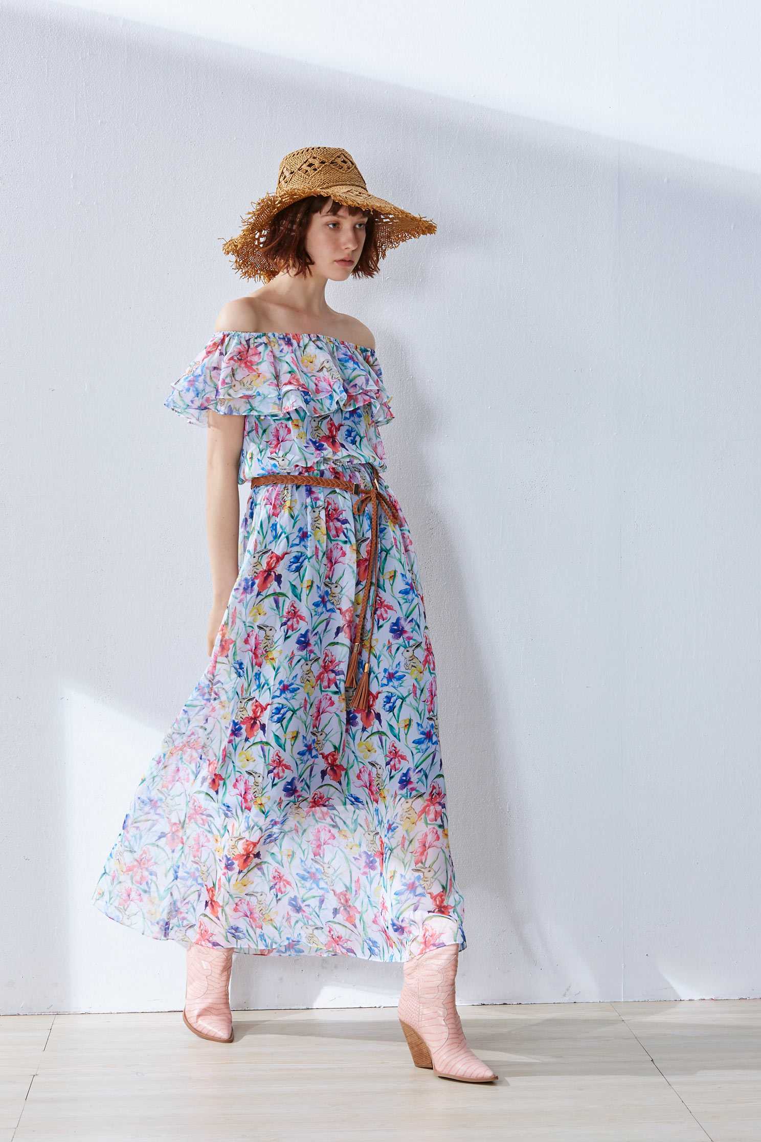 Translucent floral design dress,boatneckdress,printeddress,cocktaildress,shortsleevedress,chiffon,chiffondress