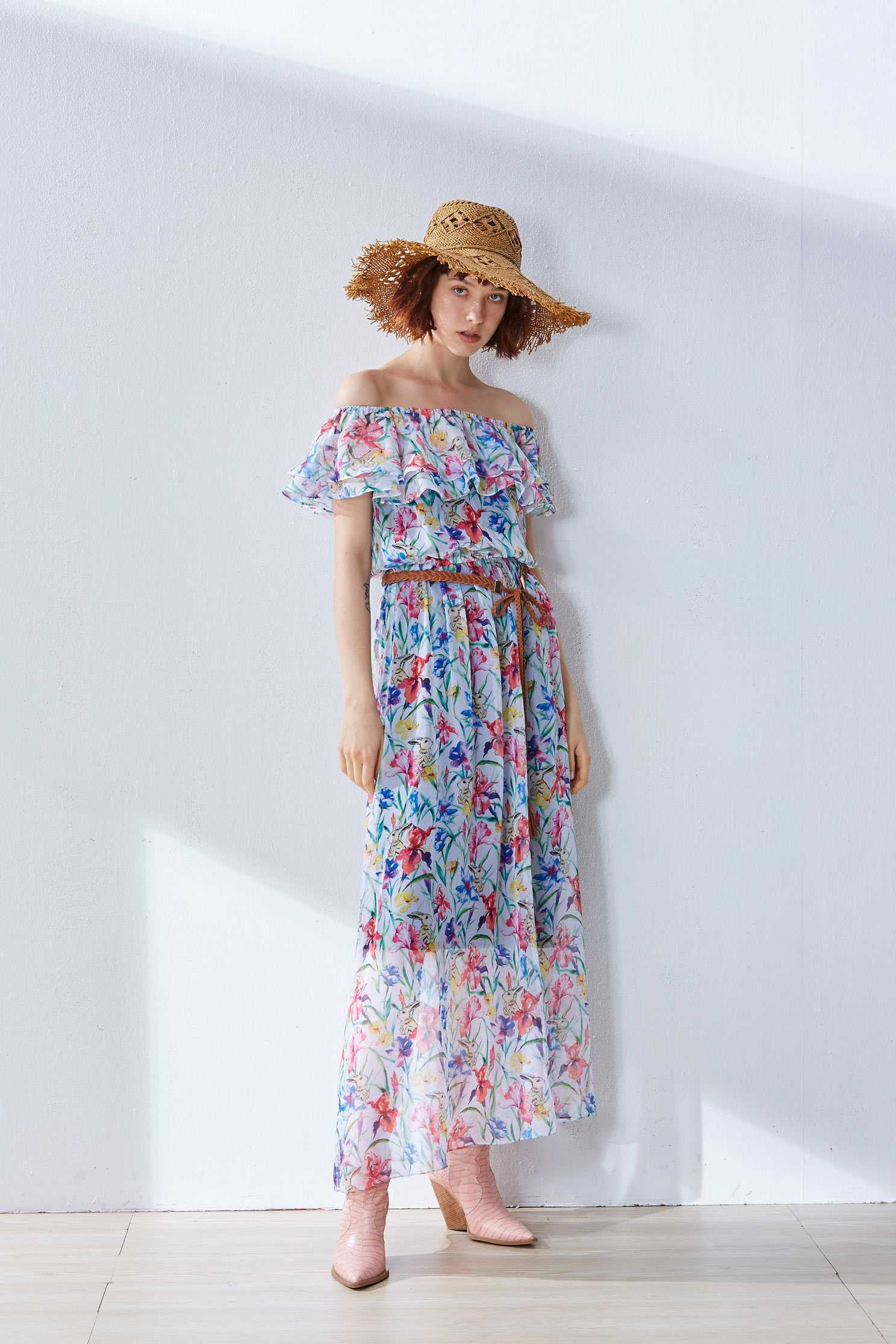 Translucent floral design dress,boatneckdress,printeddress,cocktaildress,shortsleevedress,chiffon,chiffondress