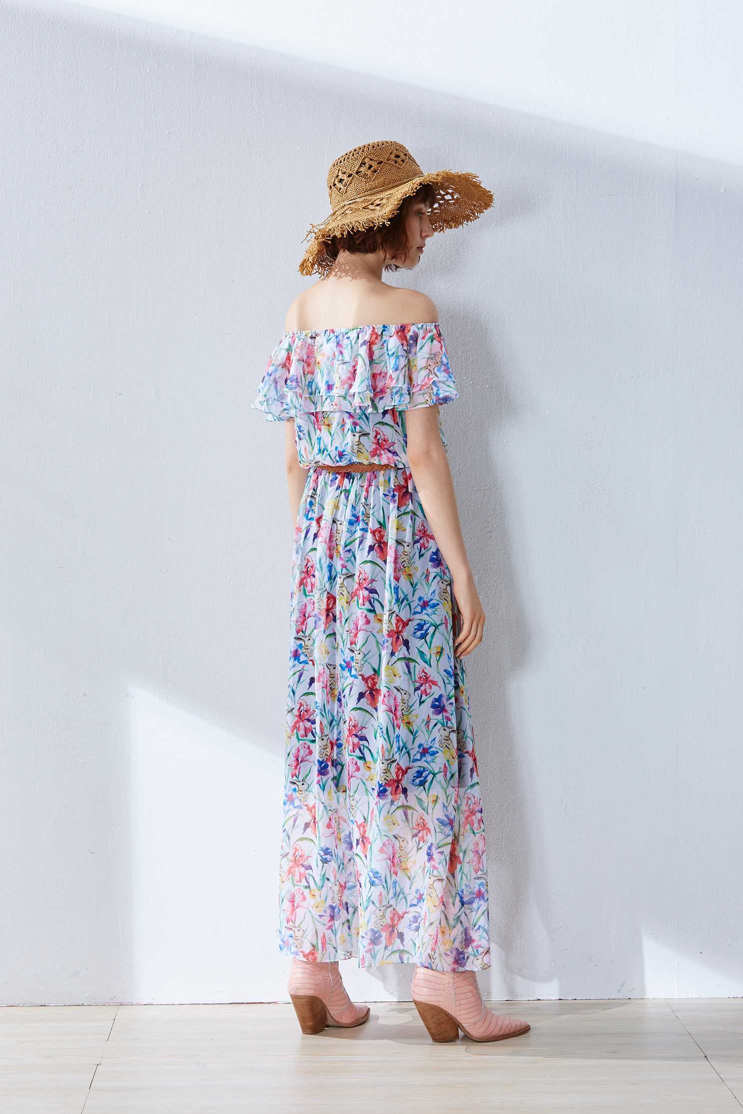 Translucent floral design dress,boatneckdress,printeddress,cocktaildress,shortsleevedress,chiffon,chiffondress