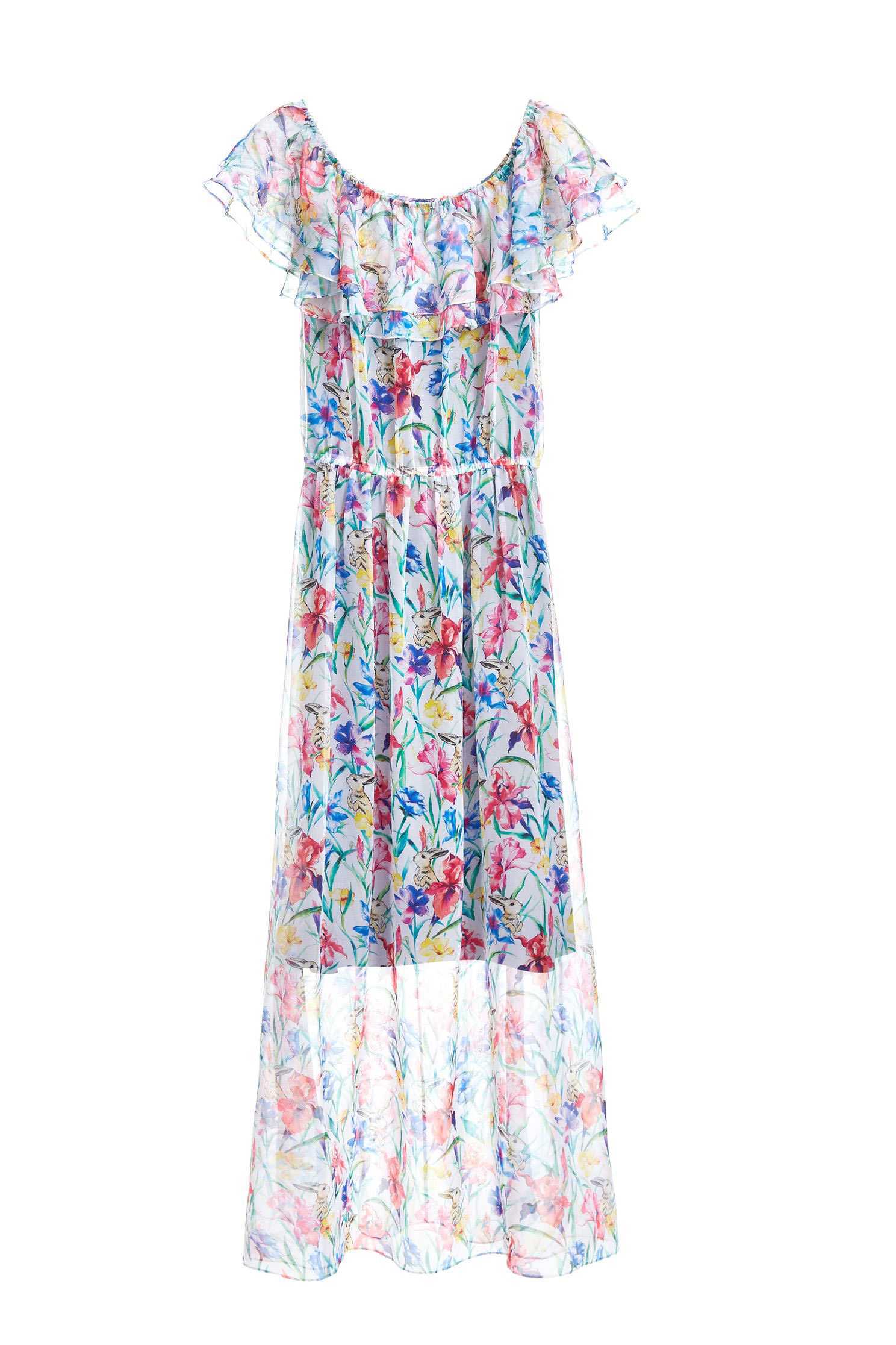 Translucent floral design dress,boatneckdress,printeddress,cocktaildress,shortsleevedress,chiffon,chiffondress
