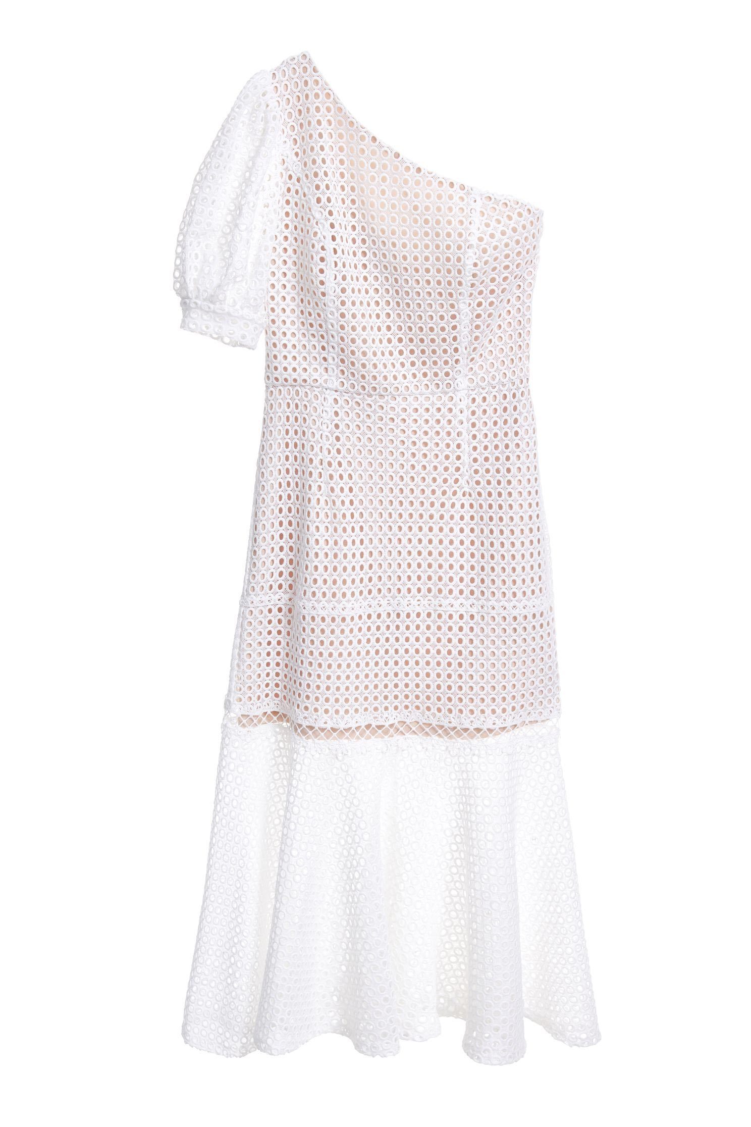 Net hole one-shoulder fishtail dress,dress,onlinelimitededition,longdress