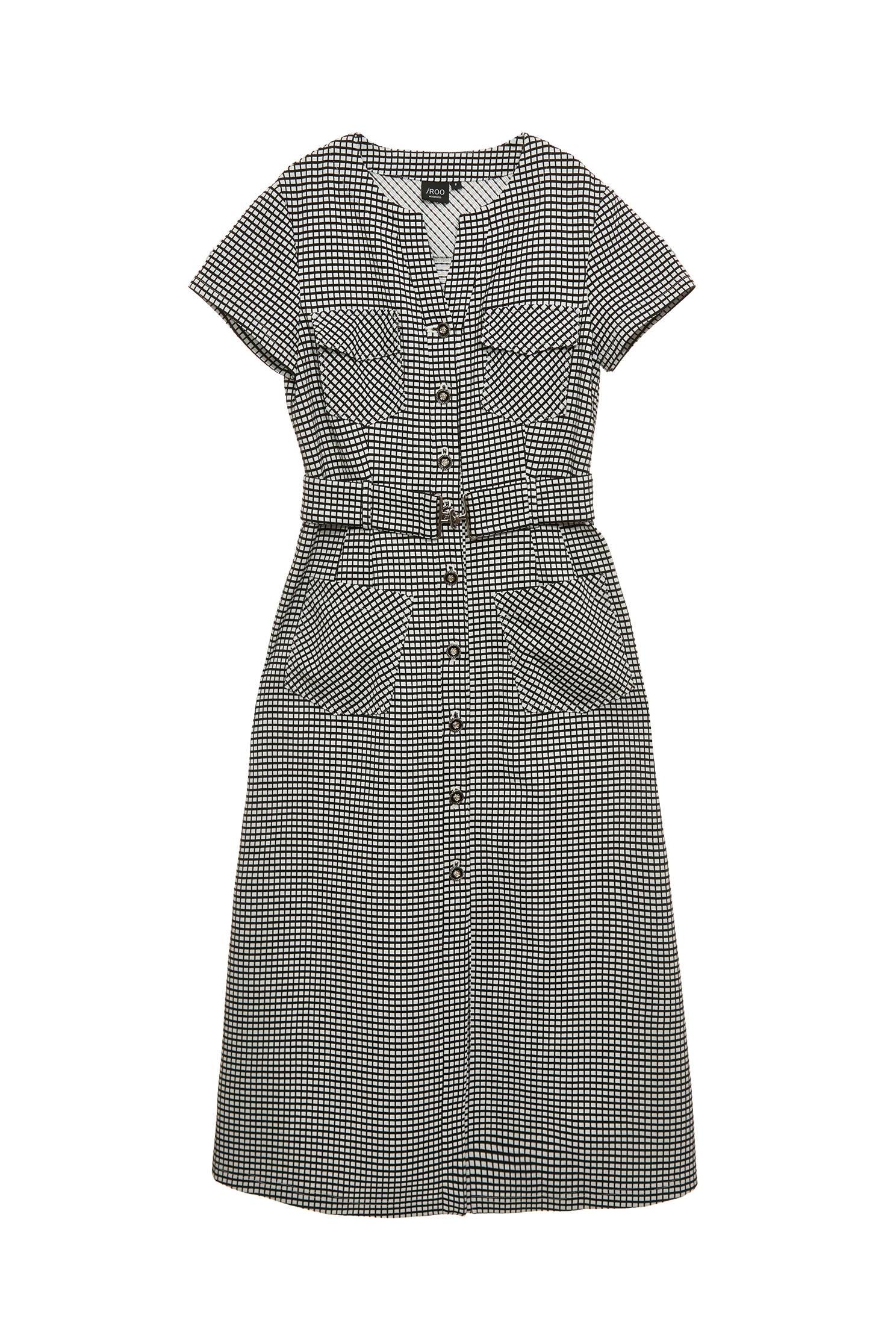 彈性格子開襟式長洋裝彈性格子開襟式長洋裝,一般洋裝,人氣商品,春夏穿搭,格紋,洋裝特輯,腰帶,長洋裝,黑色洋裝