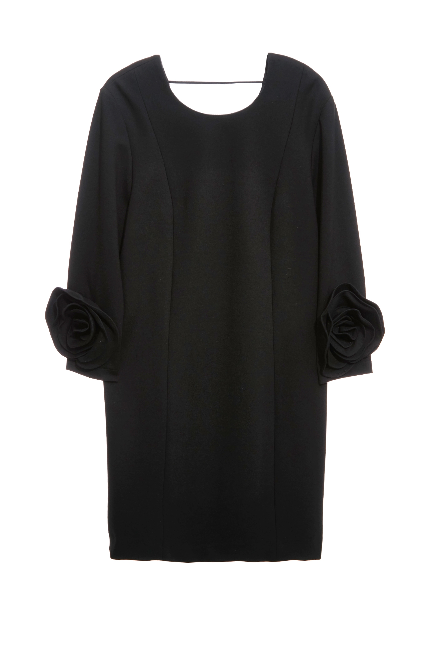 玫瑰繞花袖直筒短洋裝玫瑰繞花袖直筒短洋裝,一般洋裝,春夏穿搭,洋裝特輯,簡約穿搭,黑色洋裝