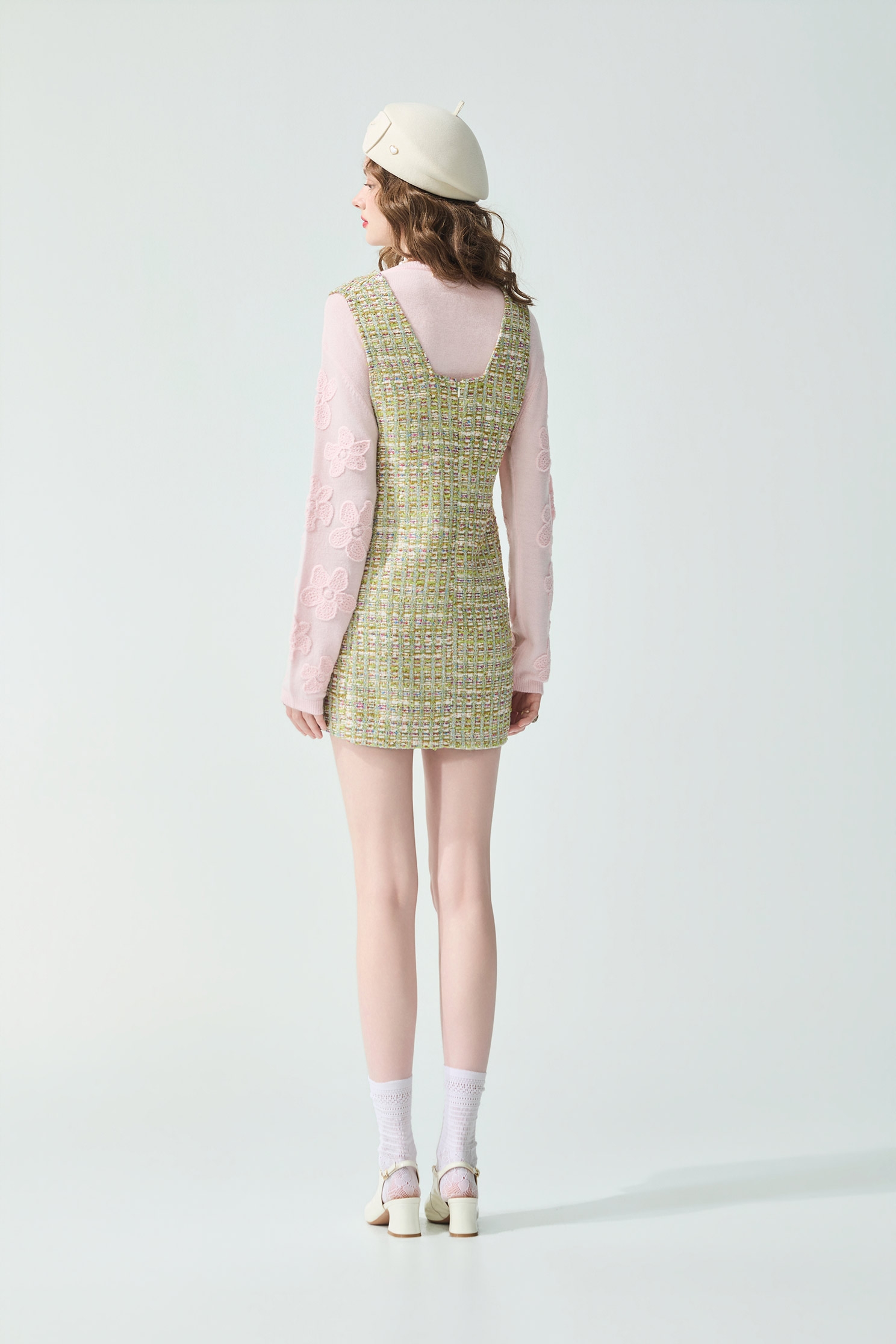 櫻花粉花呢紗洋裝櫻花粉花呢紗洋裝,一般洋裝,春夏穿搭