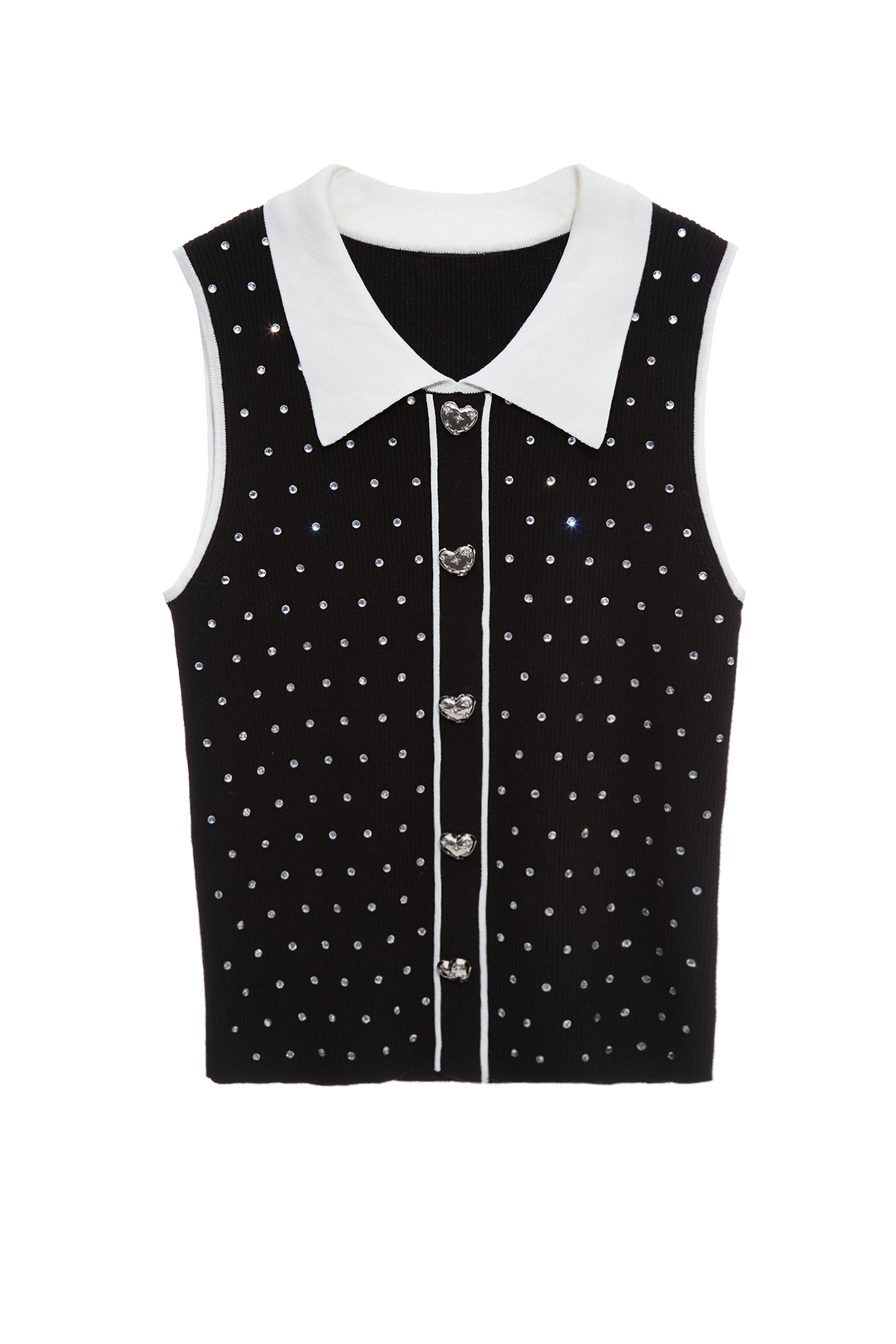 黑白配色燙鑽針織背心黑白配色燙鑽針織背心,一般背心,一般背心馬甲,春夏穿搭,白色背心,背心,針織,針織背心,黑色背心