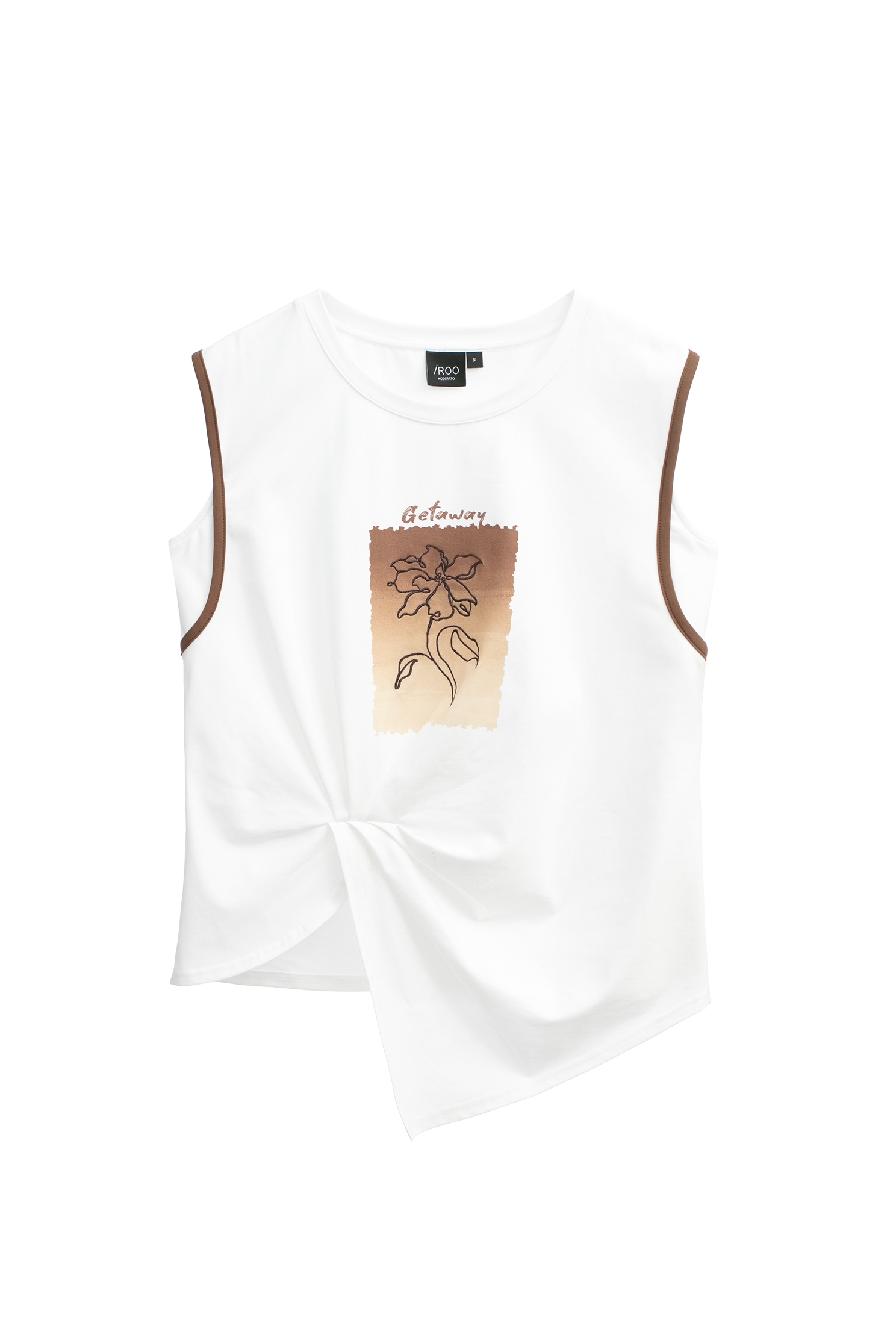 不對稱抓皺印繡花背心不對稱抓皺印繡花背心,一般背心,一般背心馬甲,春夏穿搭,白色背心,繡花,背心