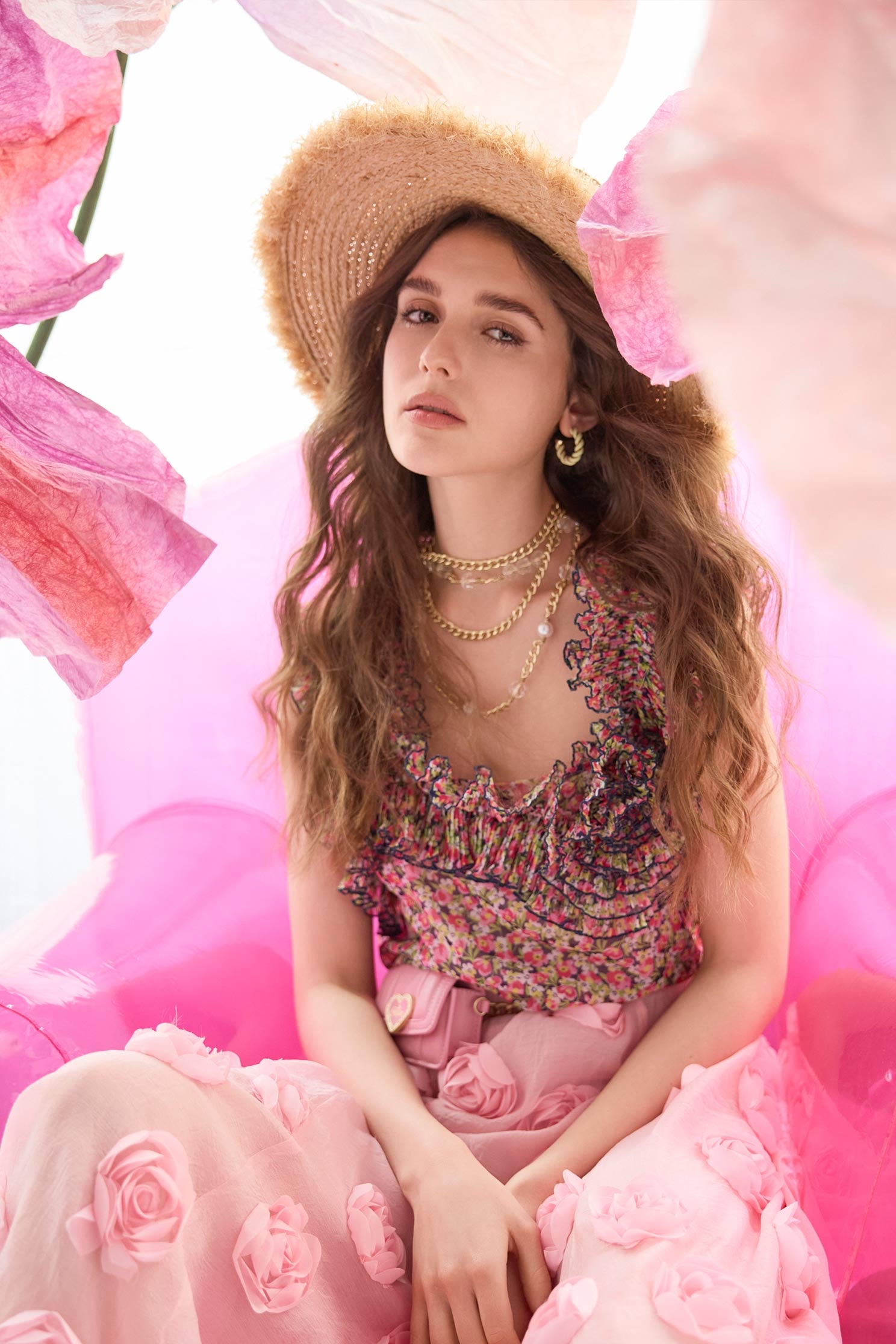 花菱草印花荷葉上衣花菱草印花荷葉上衣,一般背心,一般背心馬甲,上衣,春夏穿搭,約會特輯,背心,荷葉,雪紡