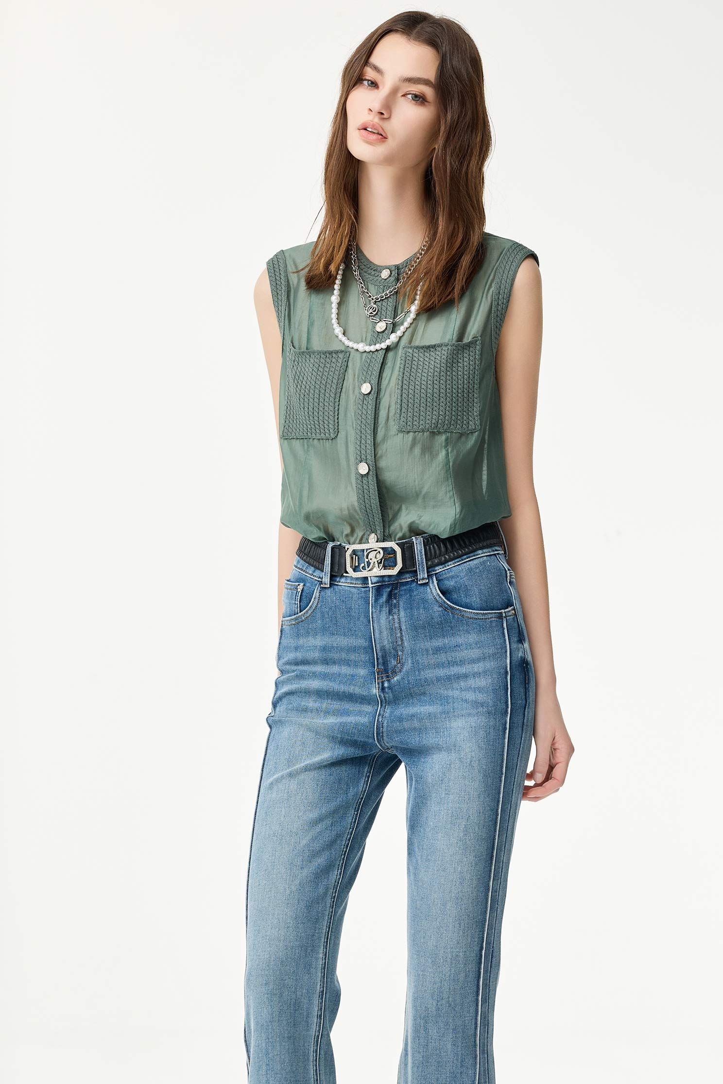 高山綠絲棉拼針織背心高山綠絲棉拼針織背心,一般背心,一般背心馬甲,人氣商品,春夏穿搭,約會特輯,背心,輕奢度假,輕奢渡假,針織,針織背心