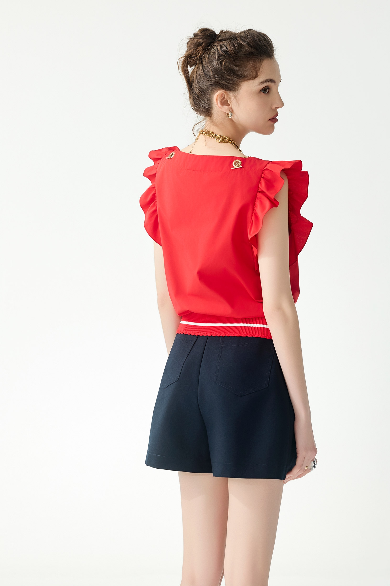 紅梅色花邊羅紋上衣紅梅色花邊羅紋上衣,一般背心,一般背心馬甲,上衣,春夏穿搭,背心,荷葉