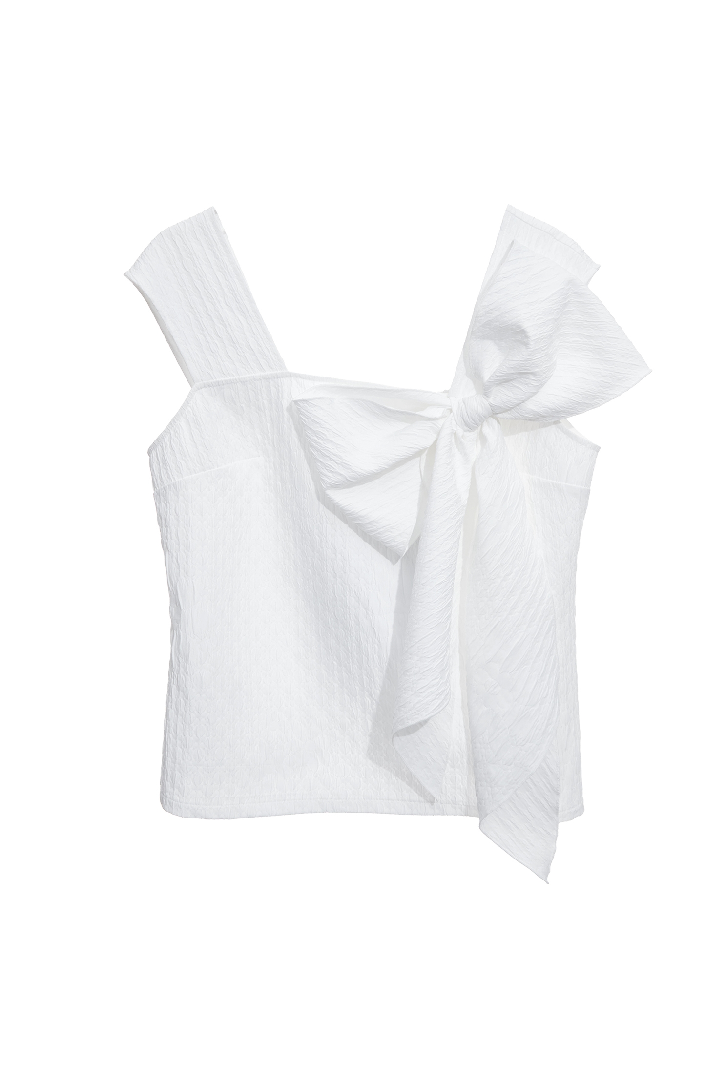 立體壓花飾綁結上衣立體壓花飾綁結上衣,一般背心,一般背心馬甲,上衣,人氣商品,春夏穿搭,白色背心,背心,蝴蝶結