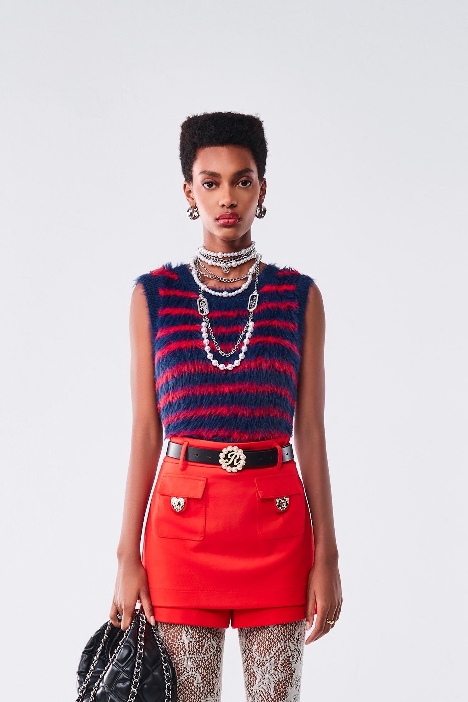 偽水貂毛拼色針織背心偽水貂毛拼色針織背心,一般背心,一般背心馬甲,上衣,條紋,秋冬穿搭,背心,針織,針織背心