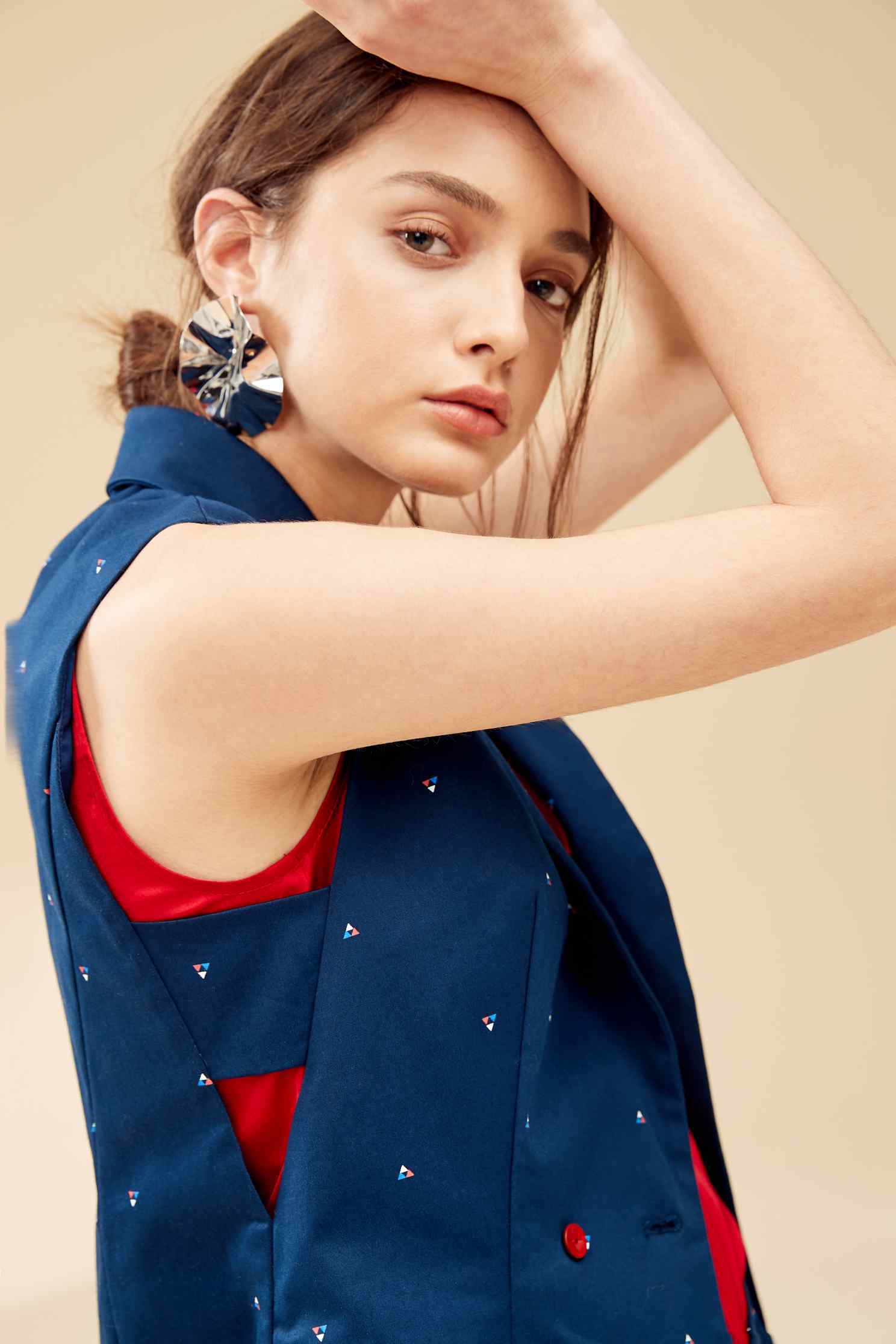 Lapel geometric fashion vest,vest