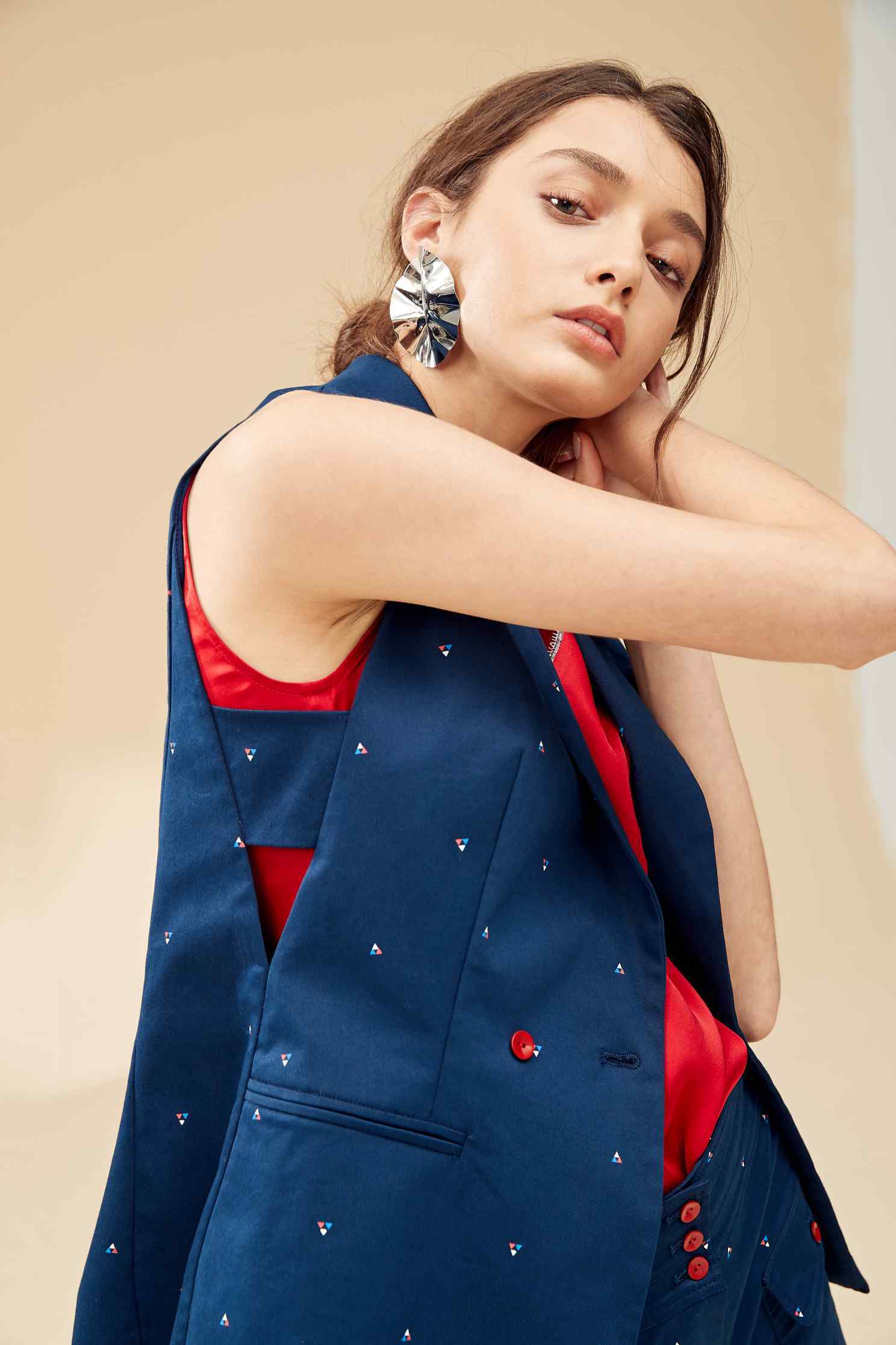 Lapel geometric fashion vest,vest