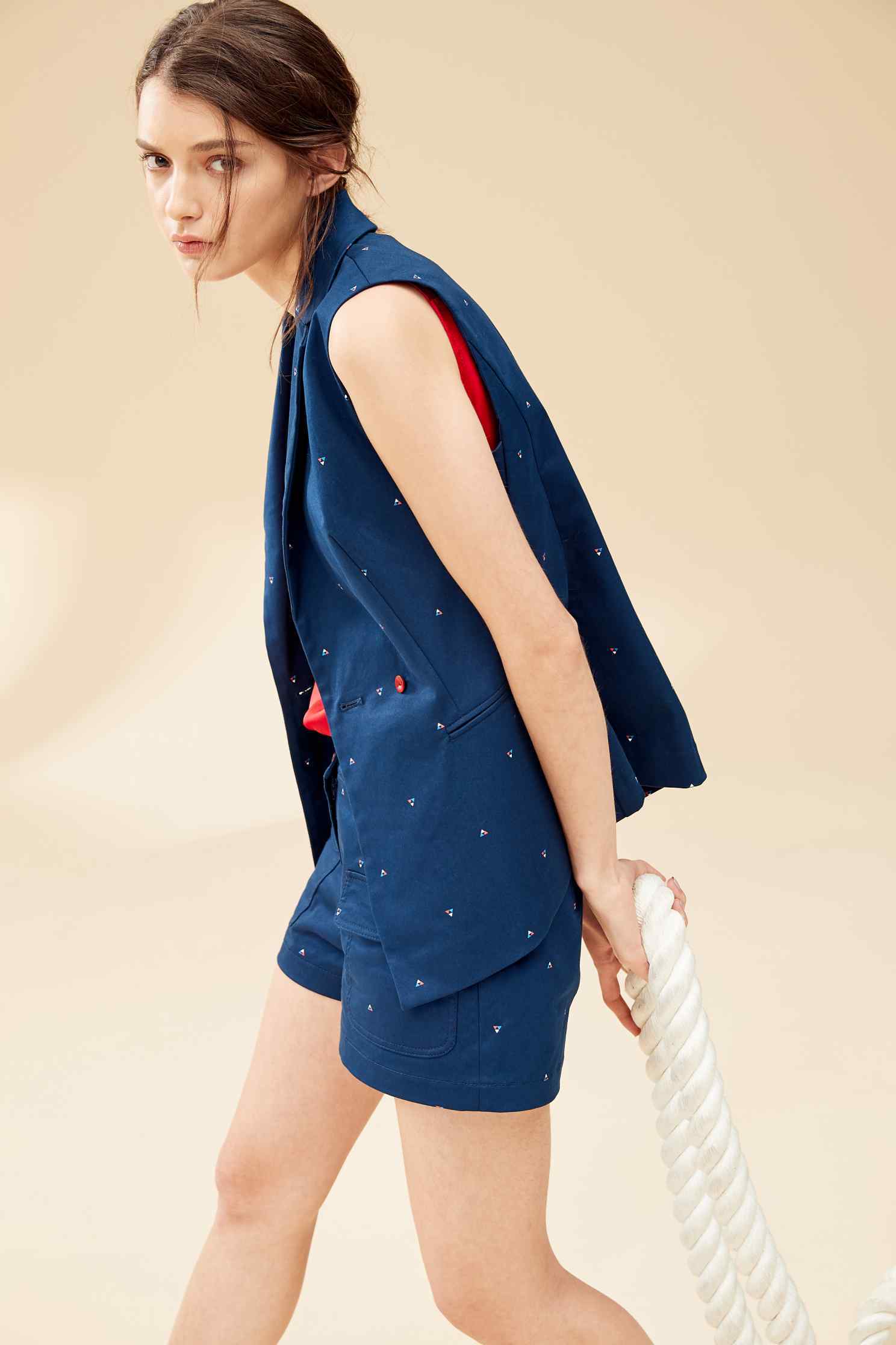 Lapel geometric fashion vest,vest