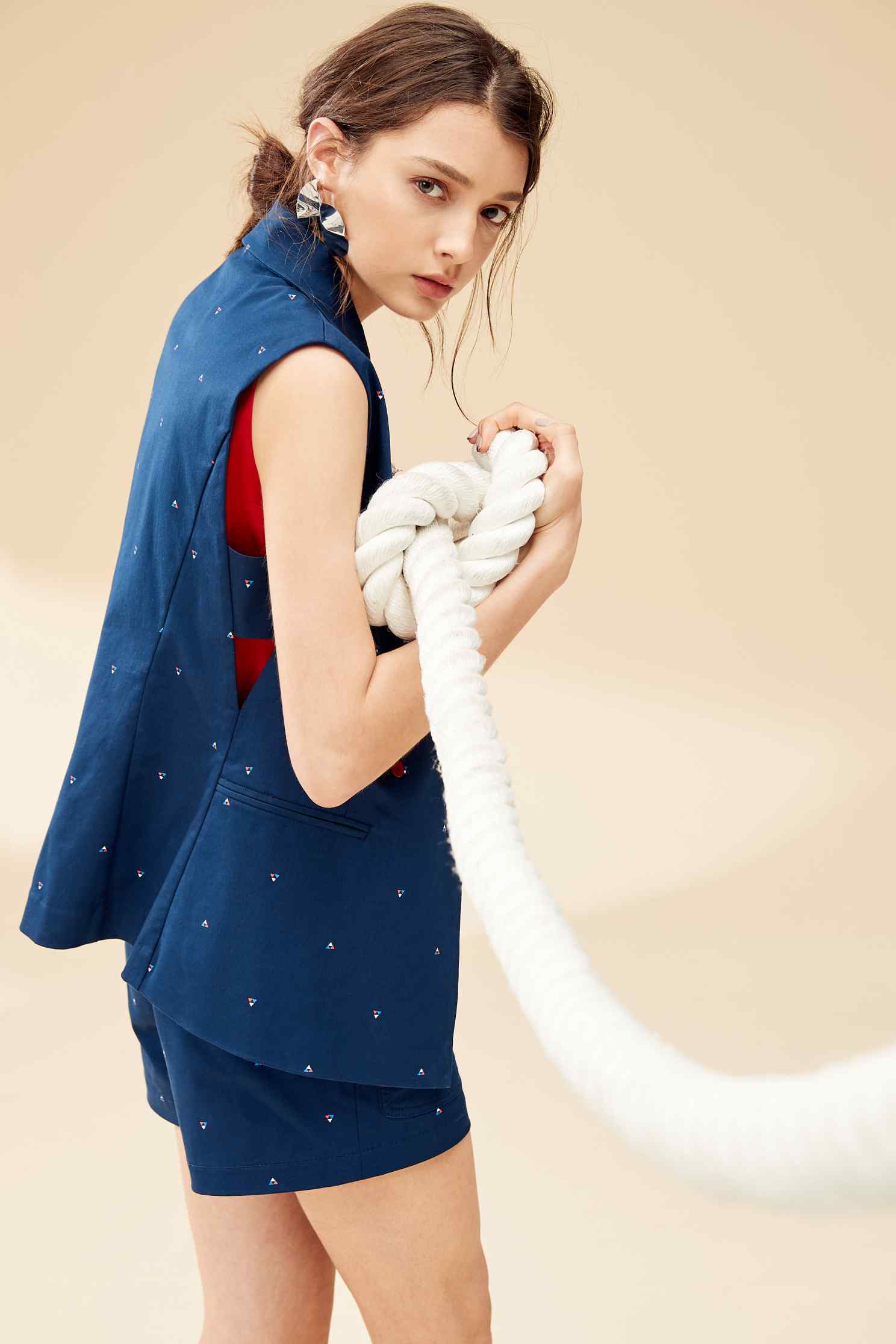 Lapel geometric fashion vest,vest