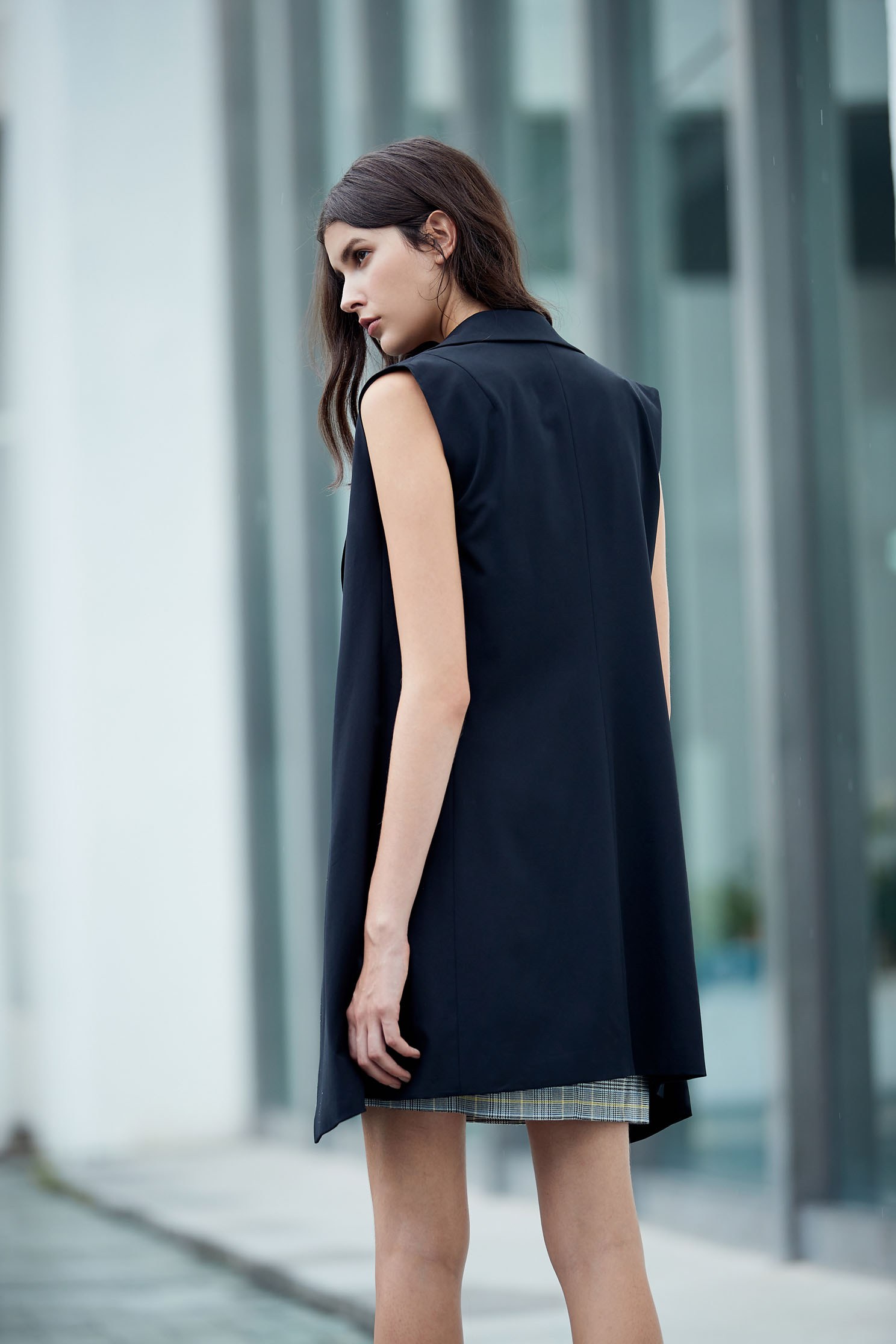 Classic double-breasted trench coat,outerwear,vest,vest,windbreaker,blackvest