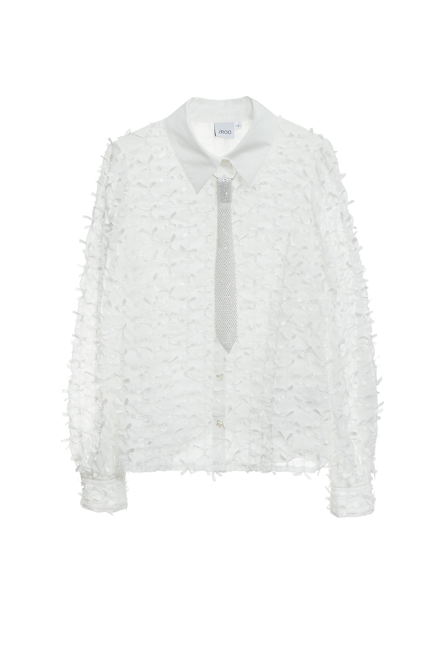 自帶閃亮領帶單品上衣自帶閃亮領帶單品上衣,上衣,刺繡,春夏穿搭,白色上衣,雪紡