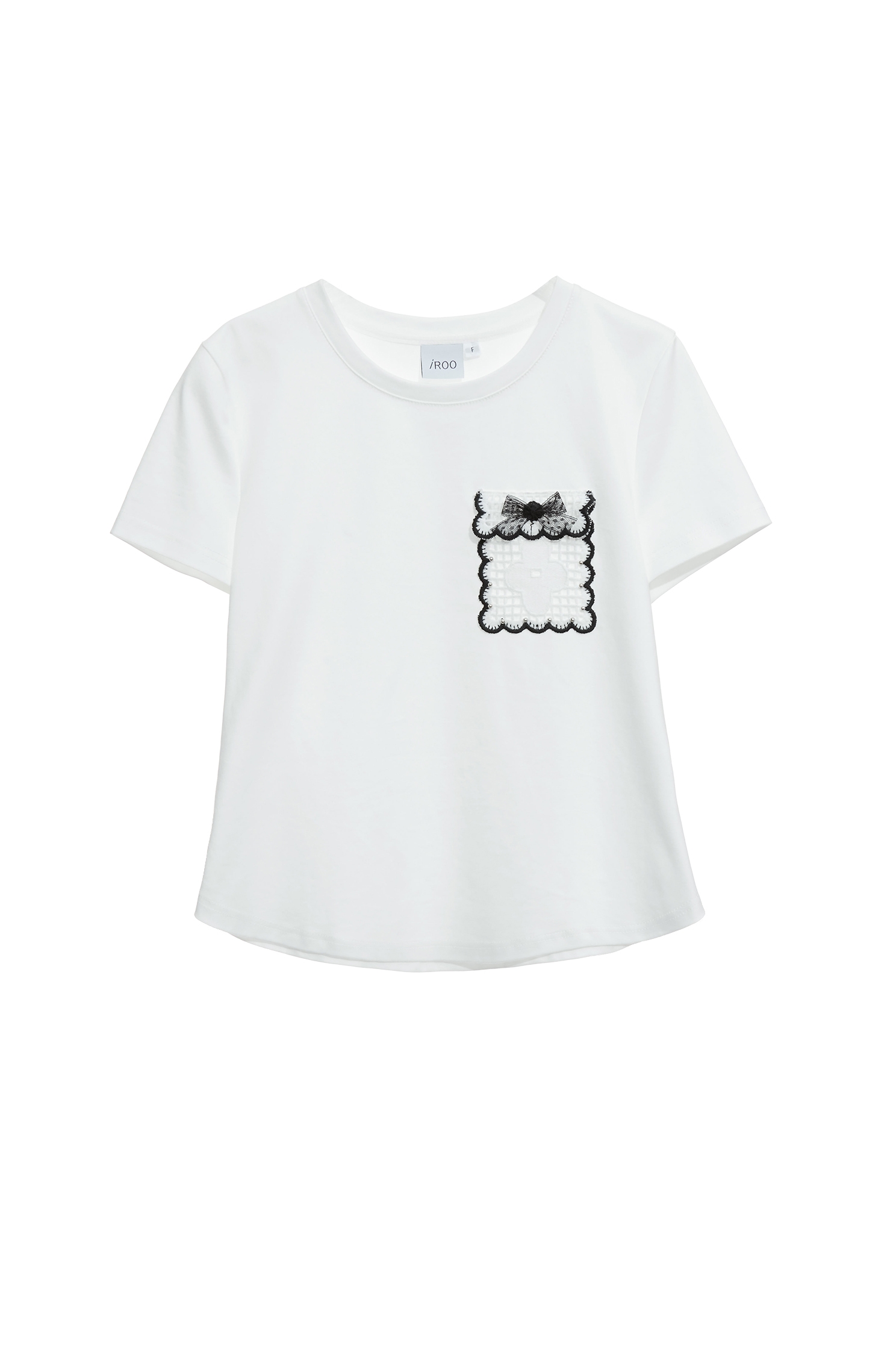 配色花瓣邊口袋Ｔ恤上衣配色花瓣邊口袋Ｔ恤上衣,上衣,春夏穿搭,白色上衣,純棉,蕾絲