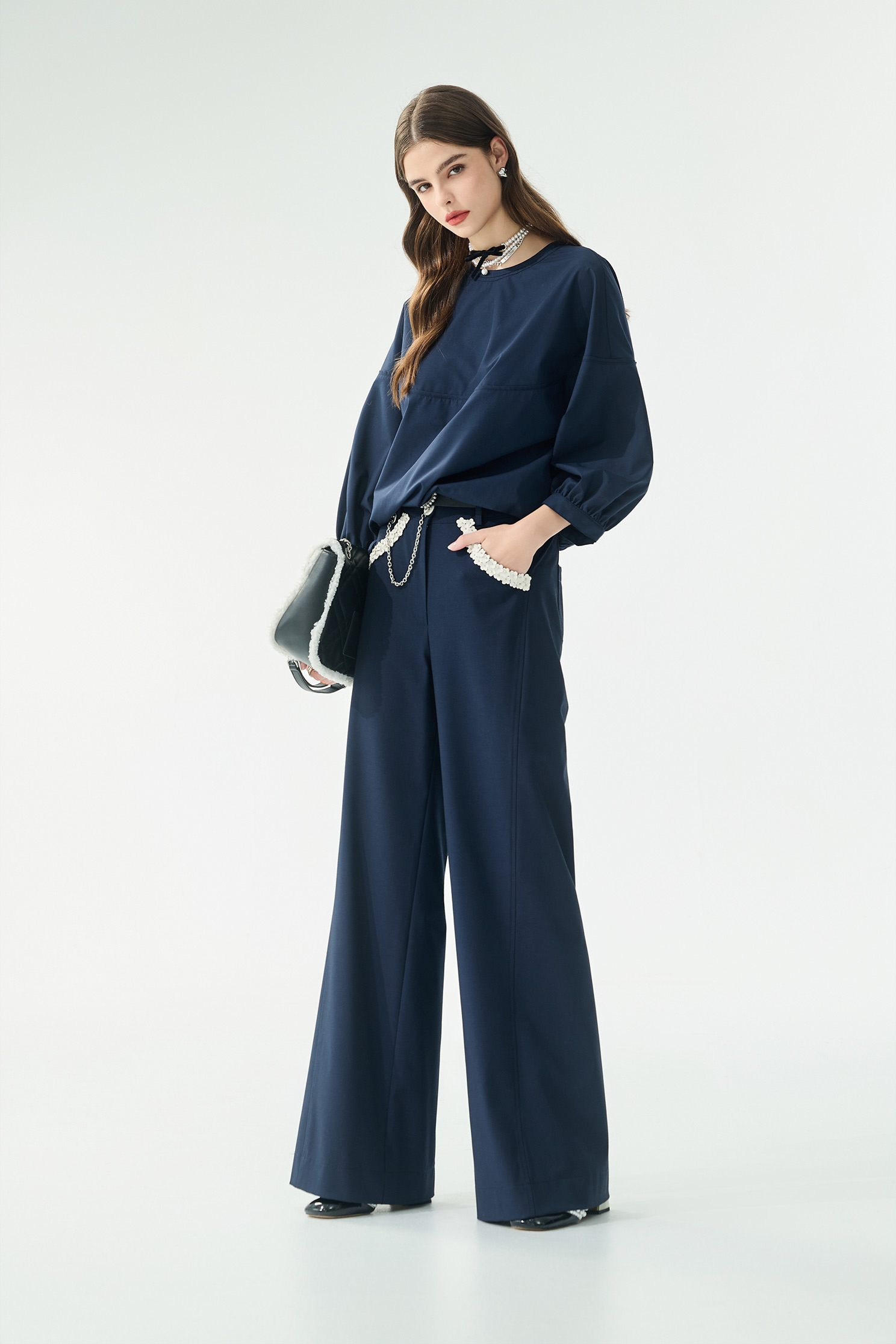 經典海軍藍花苞造型上衣經典海軍藍花苞造型上衣,上衣,春夏穿搭