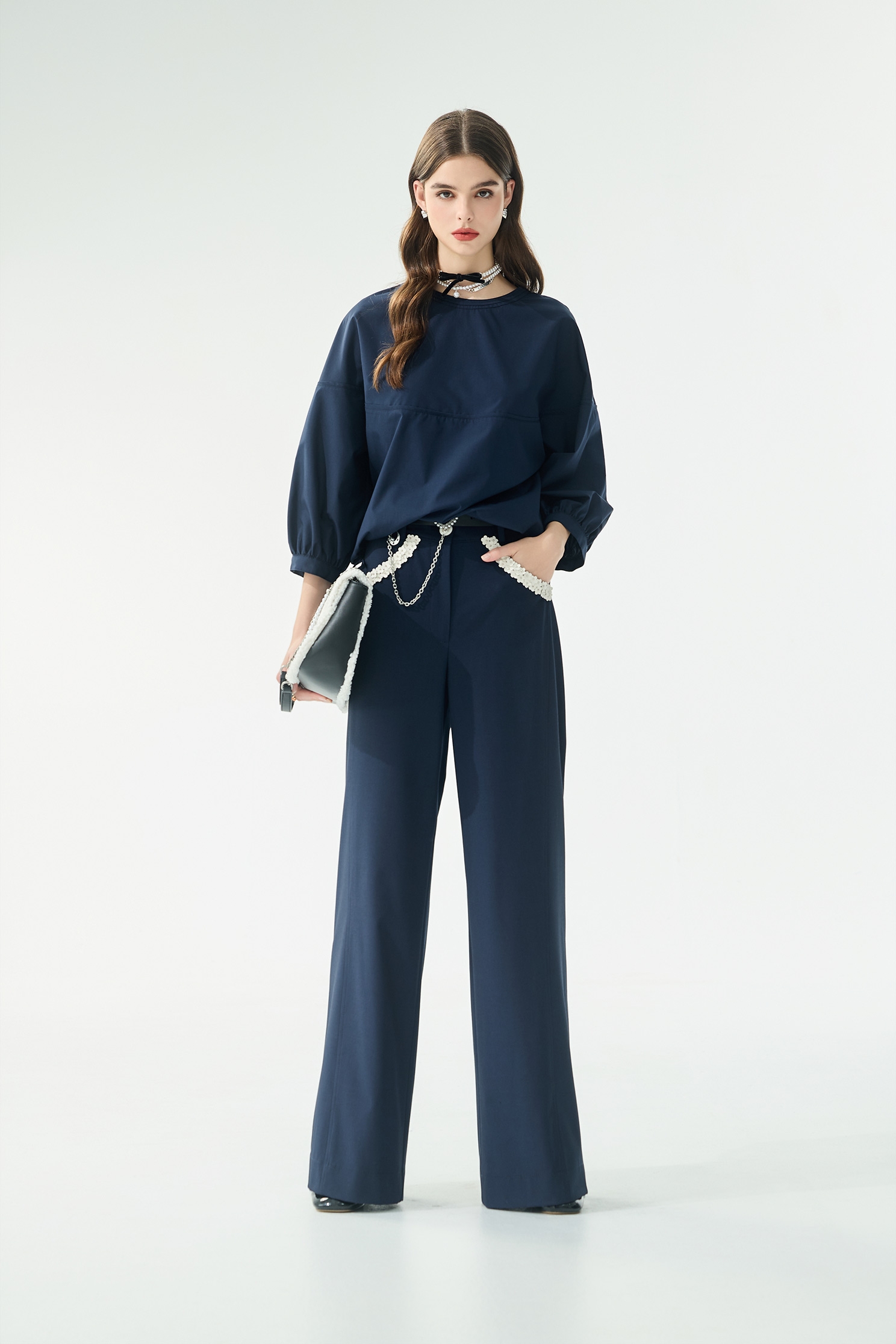 經典海軍藍花苞造型上衣經典海軍藍花苞造型上衣,上衣,春夏穿搭