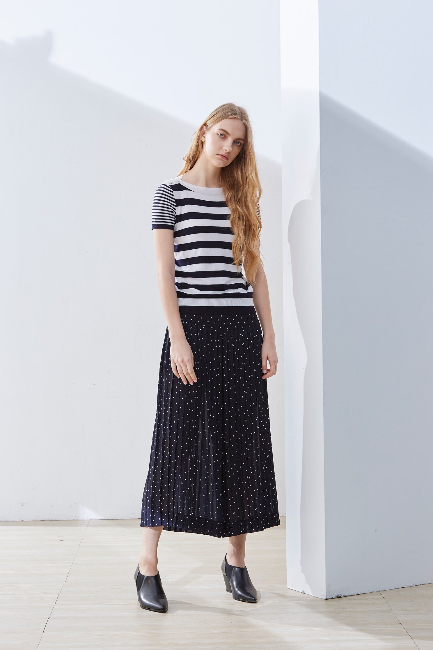 Striped stitching top,top,shortsleevetop