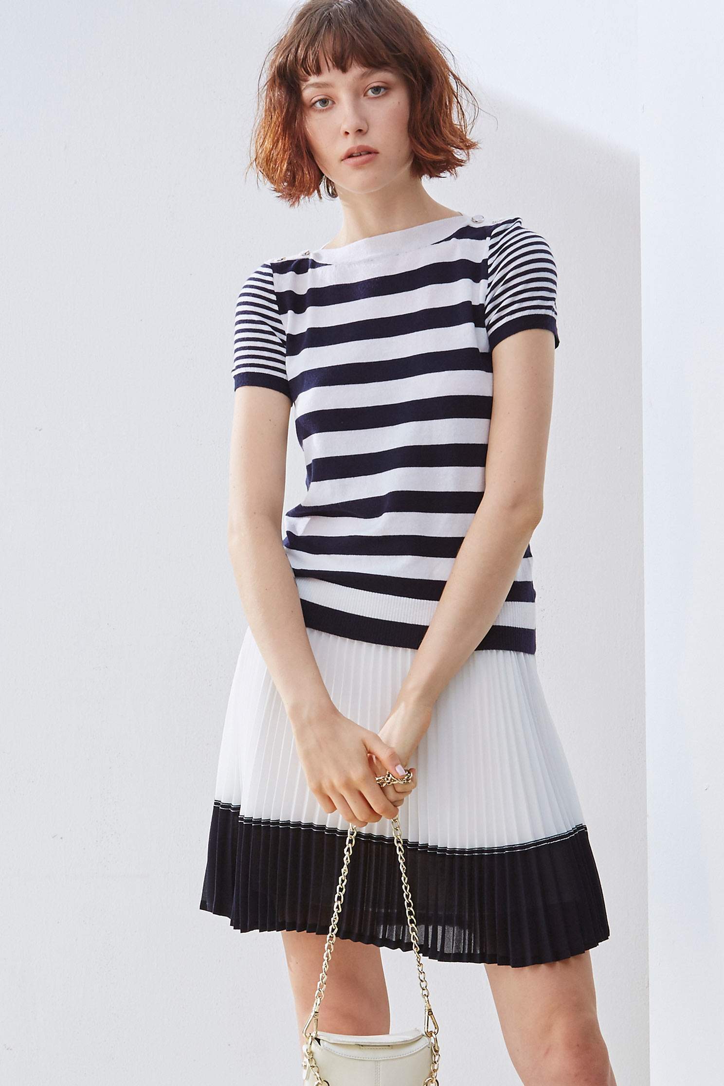 Striped stitching top,top,shortsleevetop