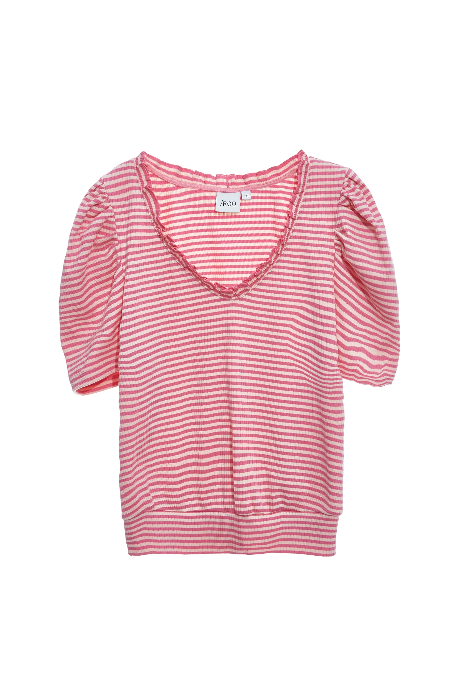 荷葉羅紋領單品上衣荷葉羅紋領單品上衣,上衣,春夏穿搭,條紋,荷葉,針織