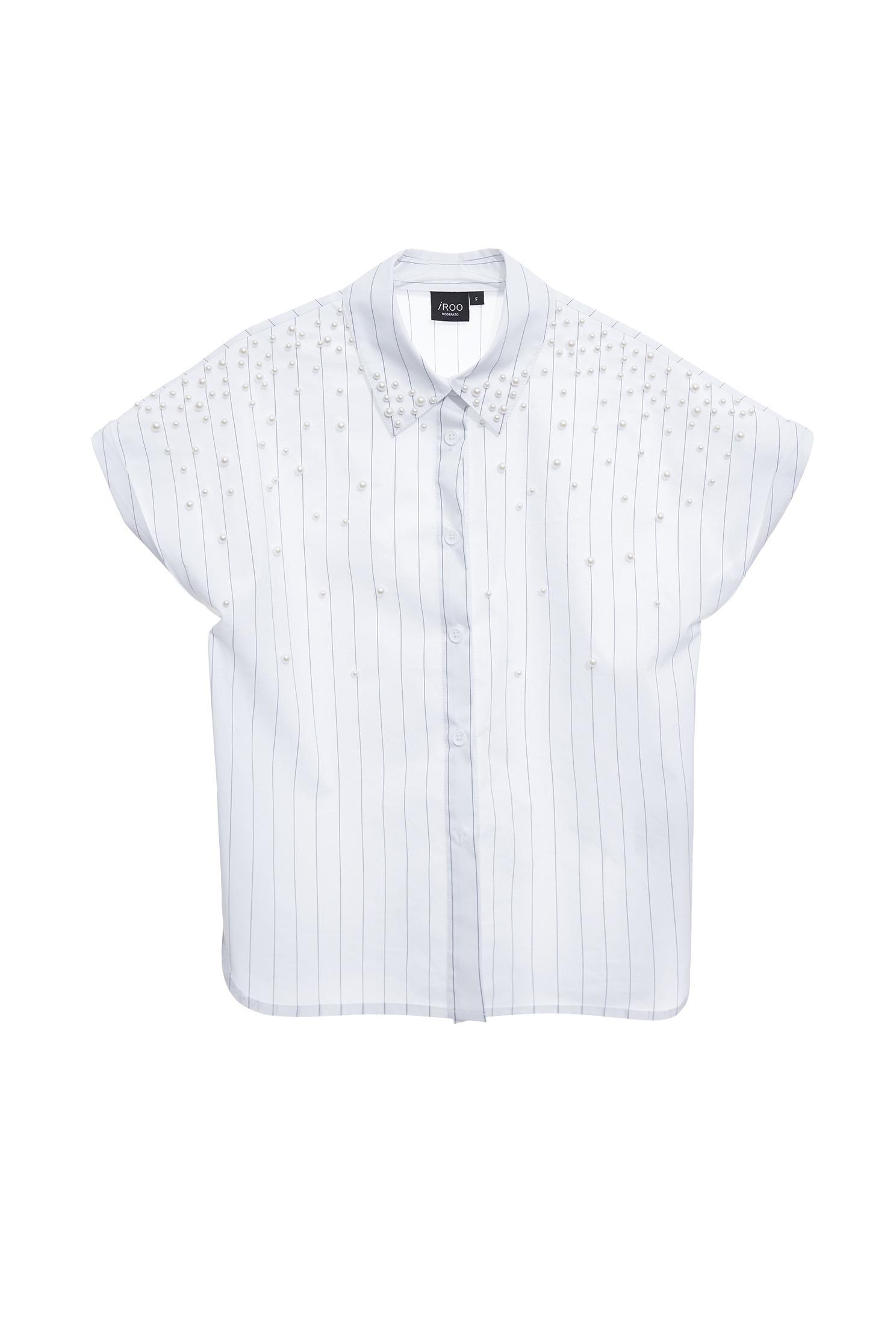 珍珠釘飾直條紋彈性襯衫珍珠釘飾直條紋彈性襯衫,上衣,人氣商品,春夏穿搭,條紋,珍珠