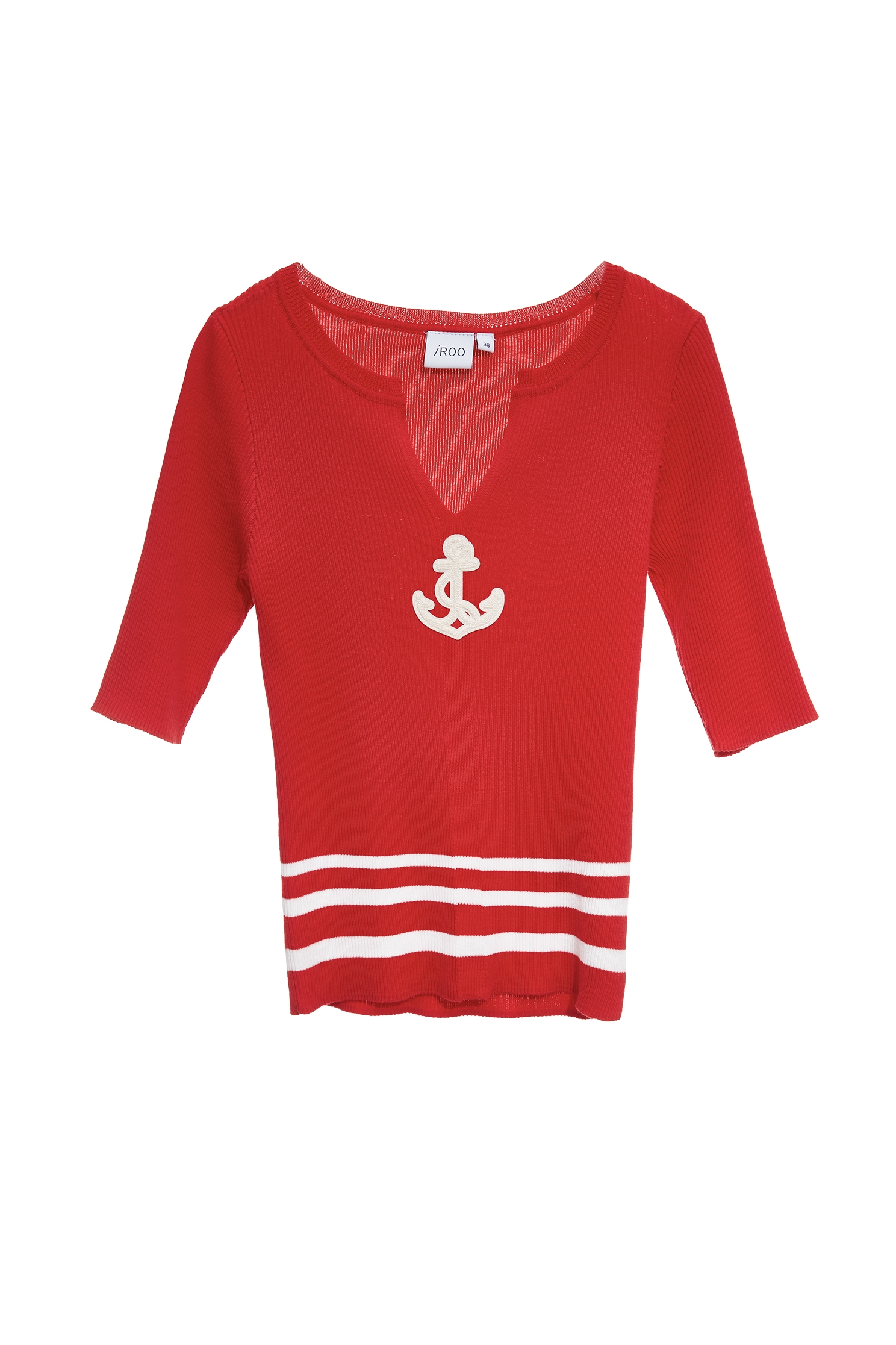 紅梅色綴船錨針織上衣紅梅色綴船錨針織上衣,上衣,刺繡,春夏穿搭,針織,針織衫