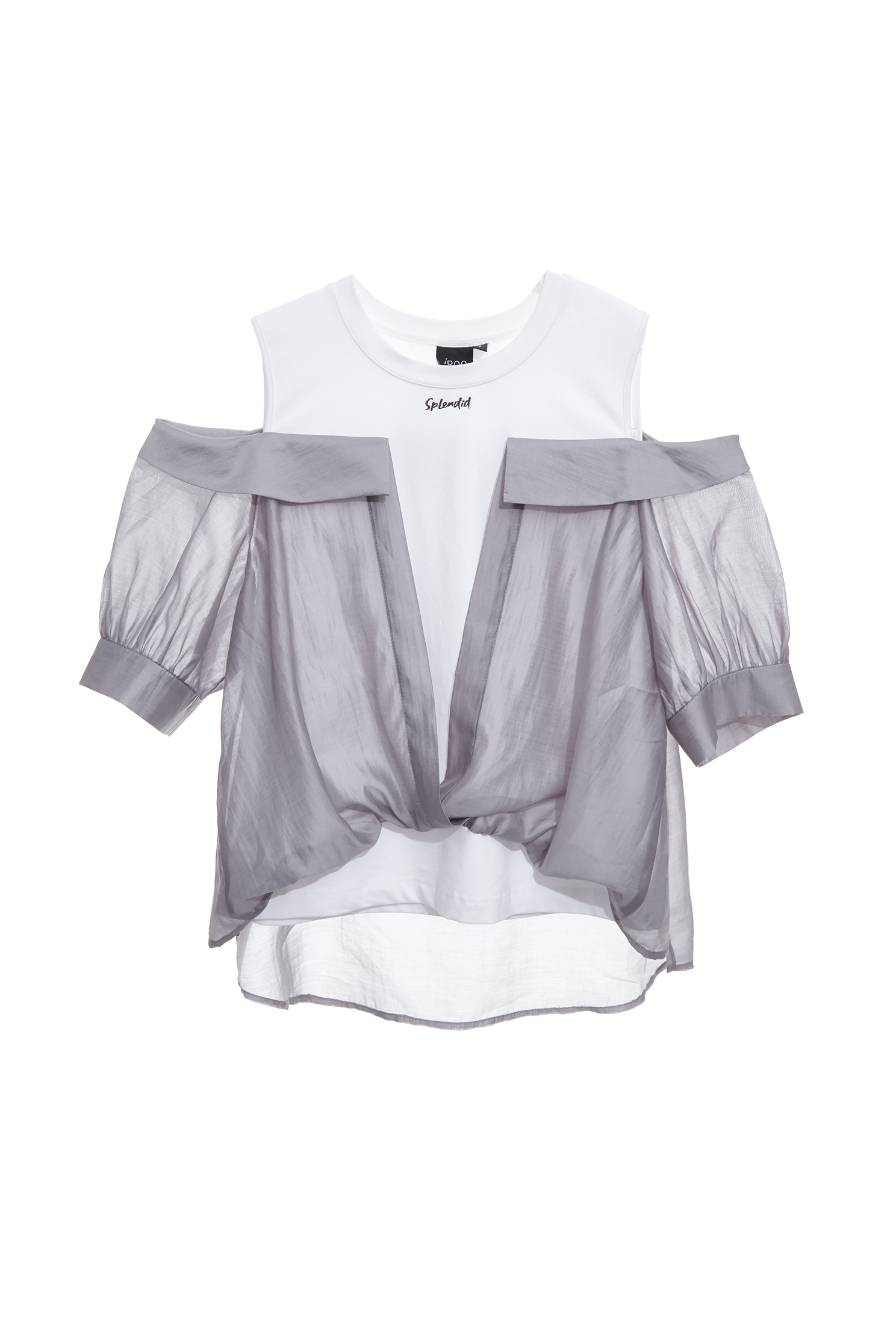 數字霧灰絲棉偽兩件上衣數字霧灰絲棉偽兩件上衣,上衣,春夏穿搭,白色上衣