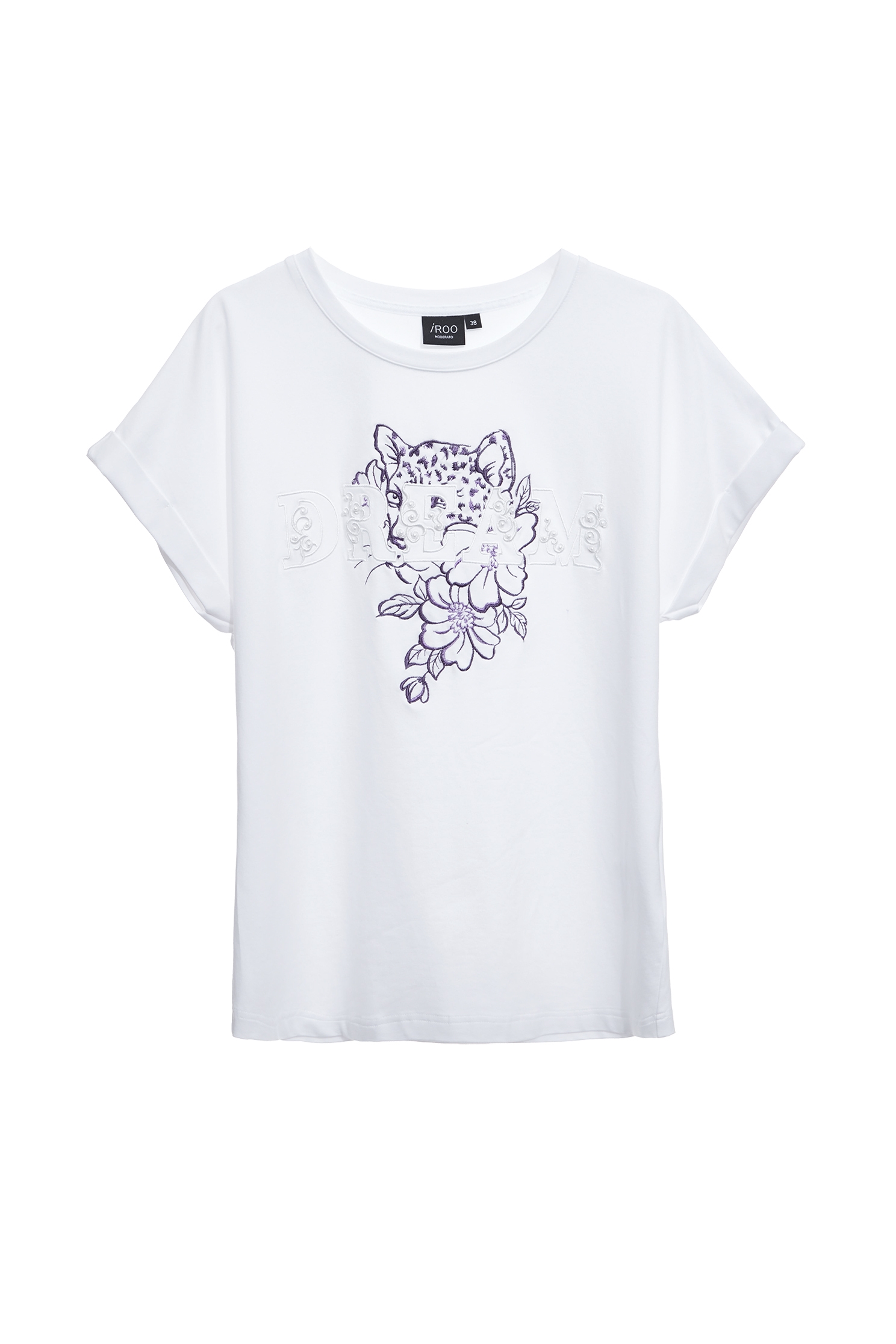 綴紫色豹紋刺繡T恤上衣綴紫色豹紋刺繡T恤上衣,T-Shirt,上衣,刺繡,春夏穿搭,白色上衣,純棉