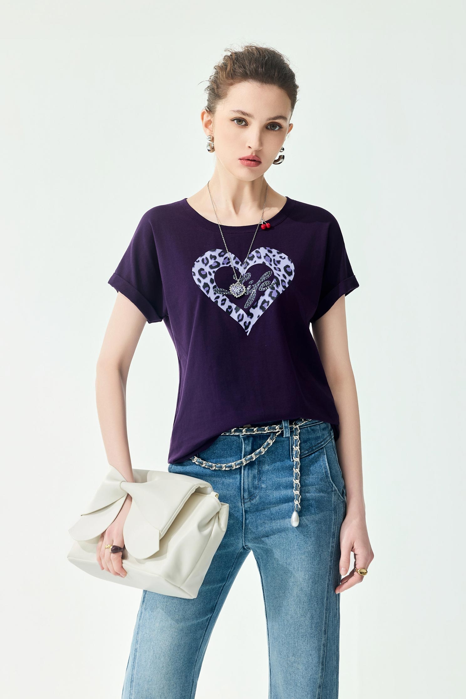 葡萄酒紫色豹紋愛心Ｔ恤上衣葡萄酒紫色豹紋愛心Ｔ恤上衣,上衣,春夏穿搭,純棉